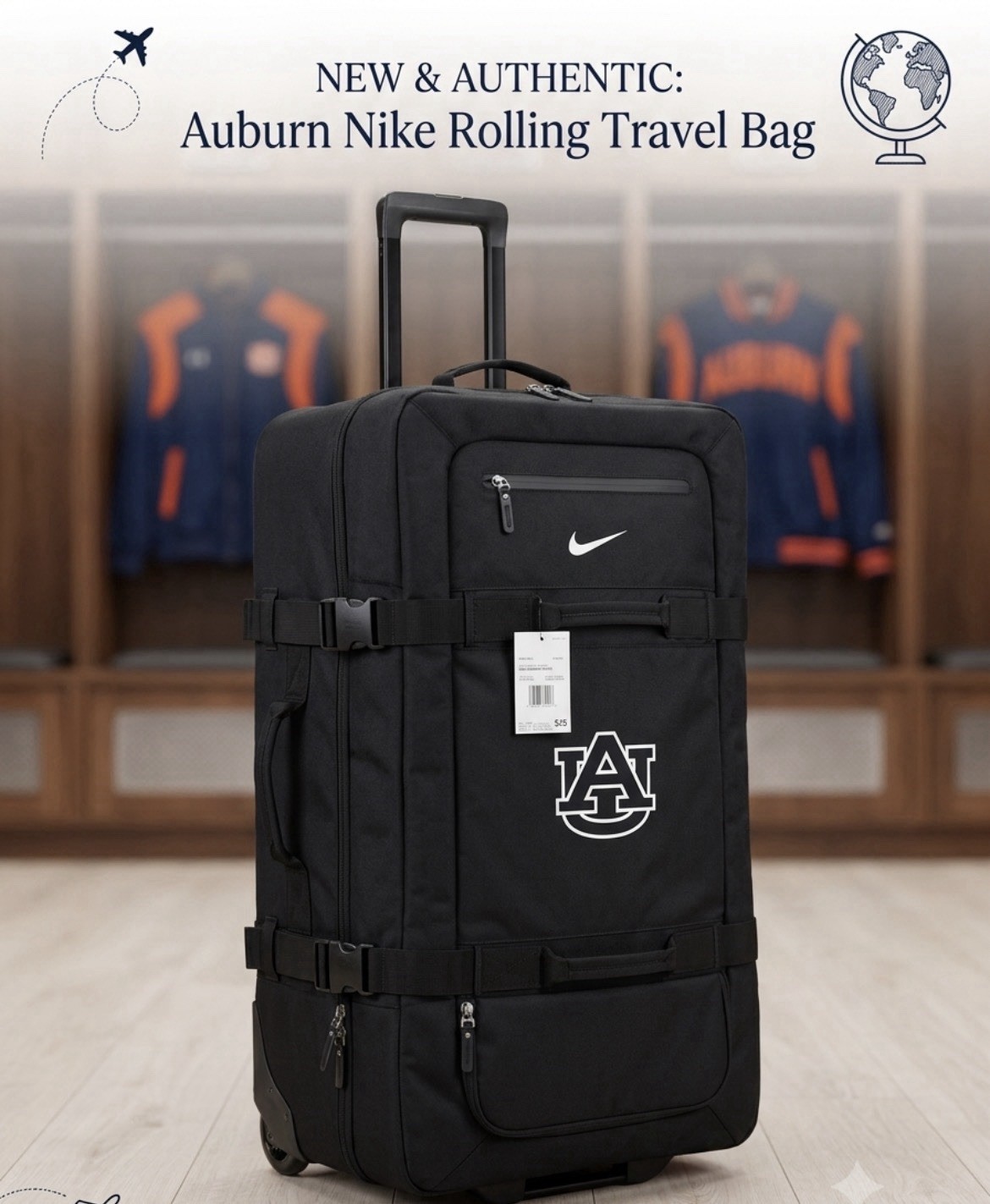 Nike / Auburn University, Wheeled Carry-On, Retractable Handle, Black PBZ182-011