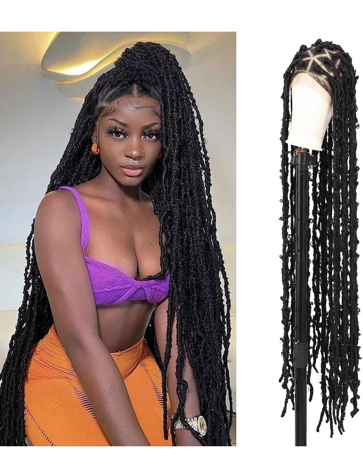 Lace front braided Knotless Locs Wig 47in black