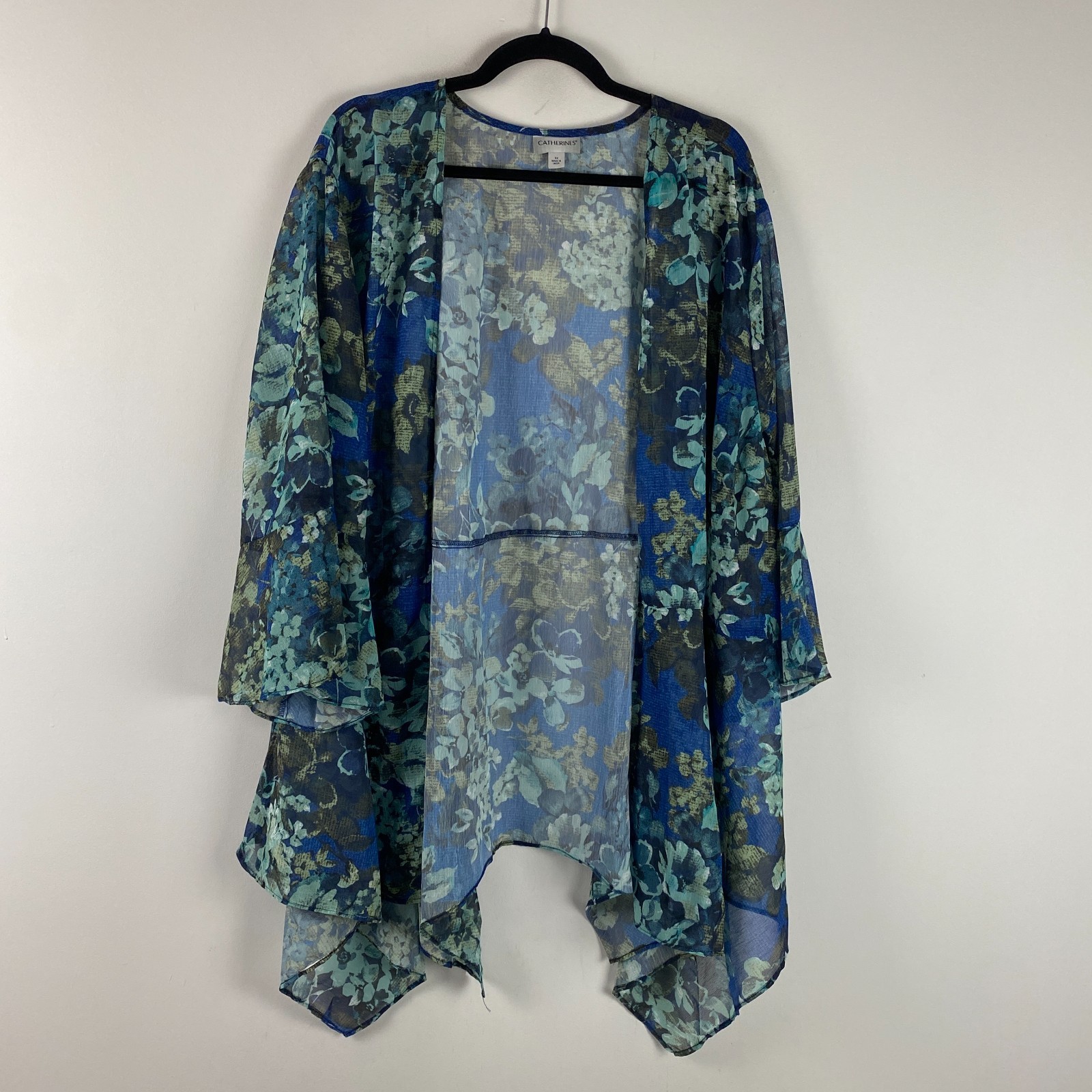 Catherines Seasonless Cascade Kimono Size 4X Bell Sleeve Floral Sheer Chiffon
