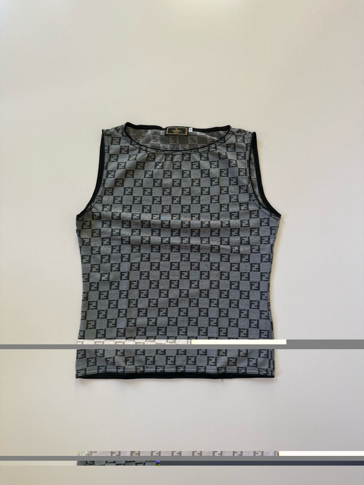 Fendi Women\'s Zucca FF Logo Check Knit Tank Top Grey/Black 