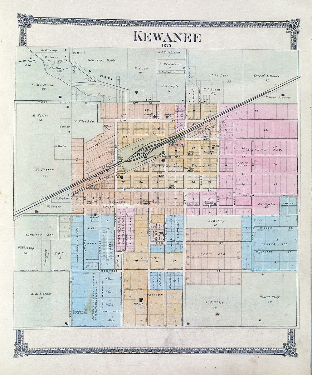 1875 Map of Kewanee Henry County Illinois