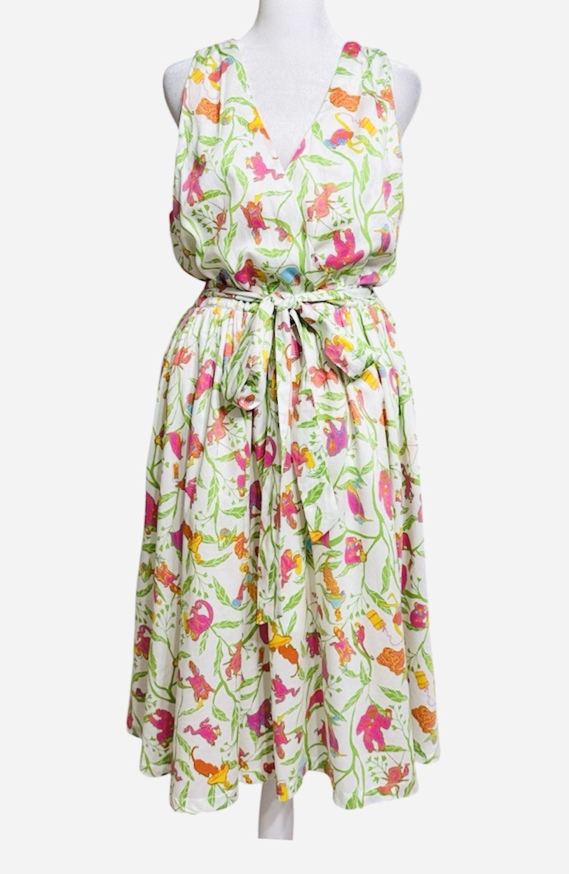 Modcloth Women\'s Surplice Sleeveless Whimsical Novelty Print Belt Summer Dress M