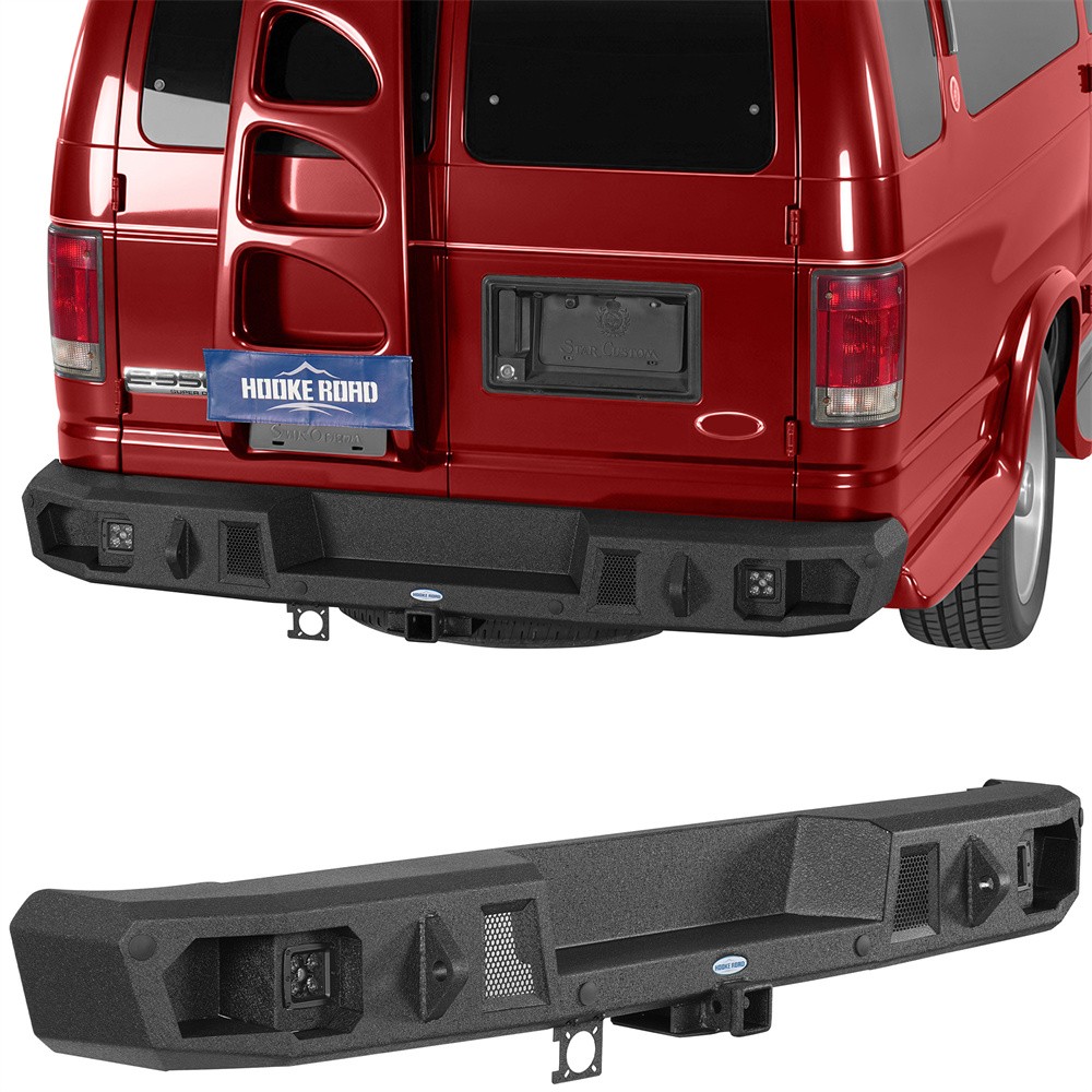 Fit 1992-2014 Ford E-350 Rear Bumper Steel w/2in Hitch Receiver LED Light D-ring