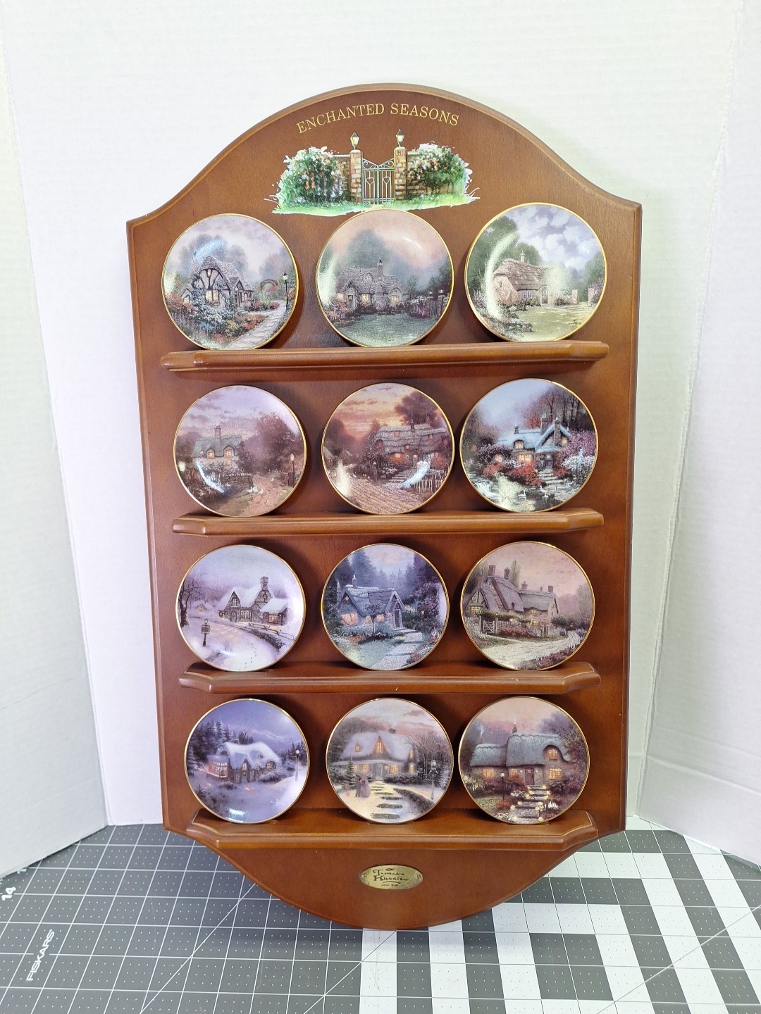 Thomas Kinkade's Enchanted Seasons 12 Mini Plates Bradford Editions With Display Thomas Kinkade's Enchanted Seasons 12 Mini Plates Bradford Editions With Display