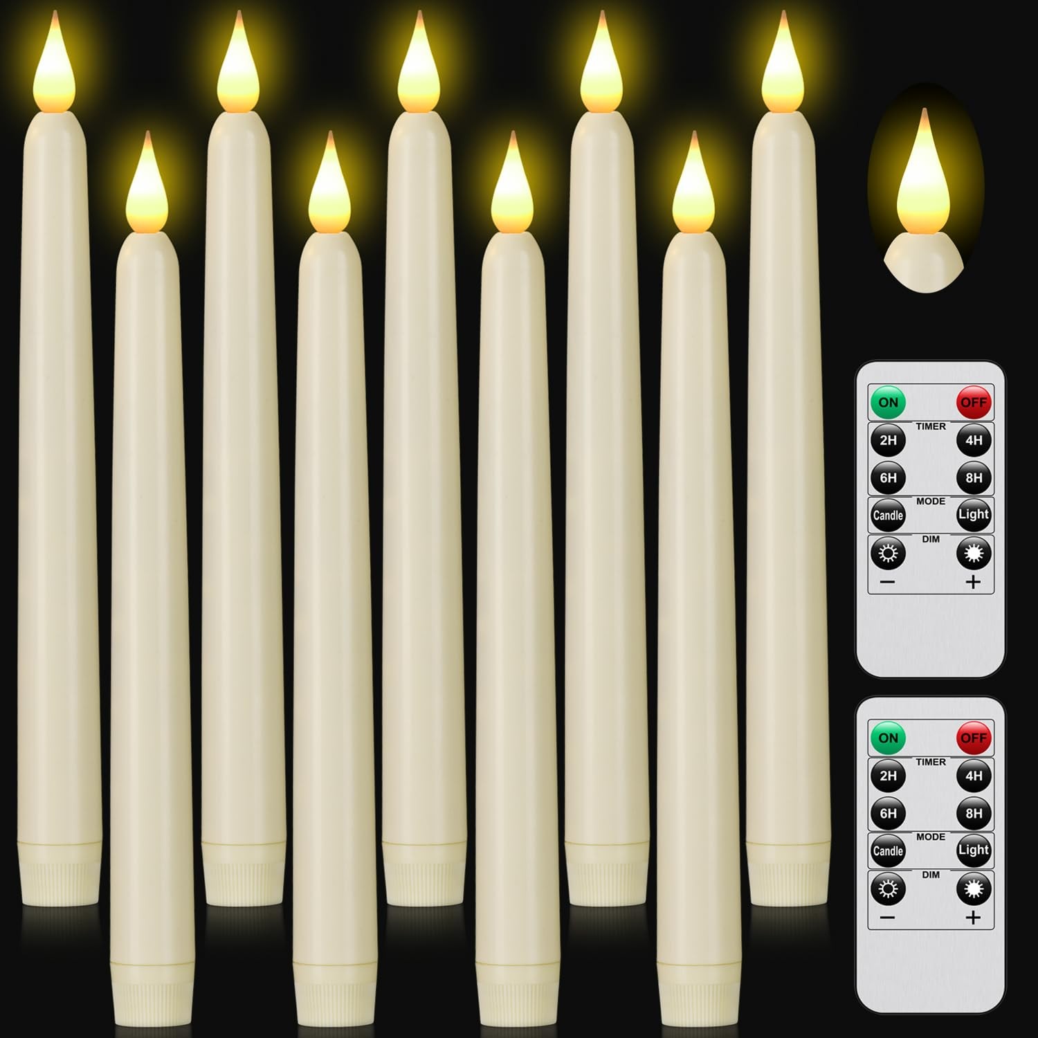 Hanzim Flameless Taper Candles with Remote Control,9pack 9pack, Ivory Hanzim Flameless Taper Candles with Remote Control,9pack 9pack, Ivory