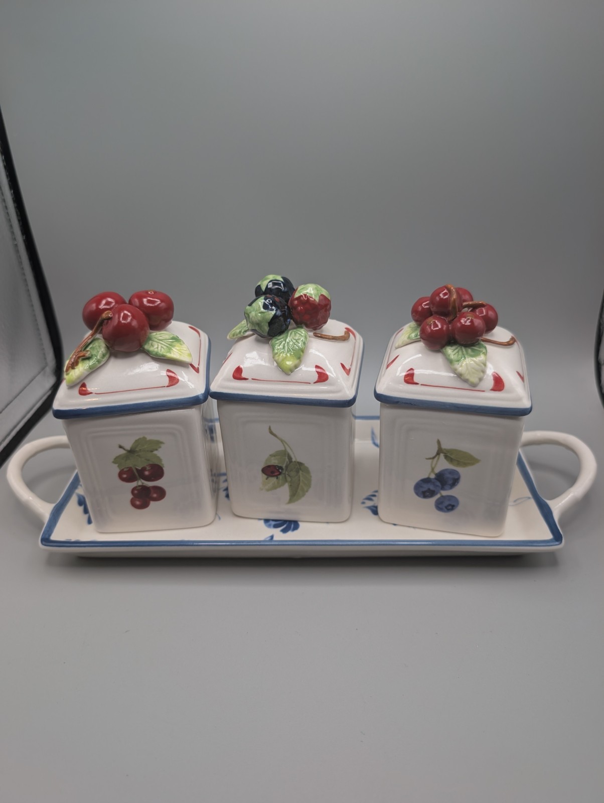 Villeroy & Boch Cottage Charm Jam Jelly Jar Pot Set Tray Berry Lid Faience Read