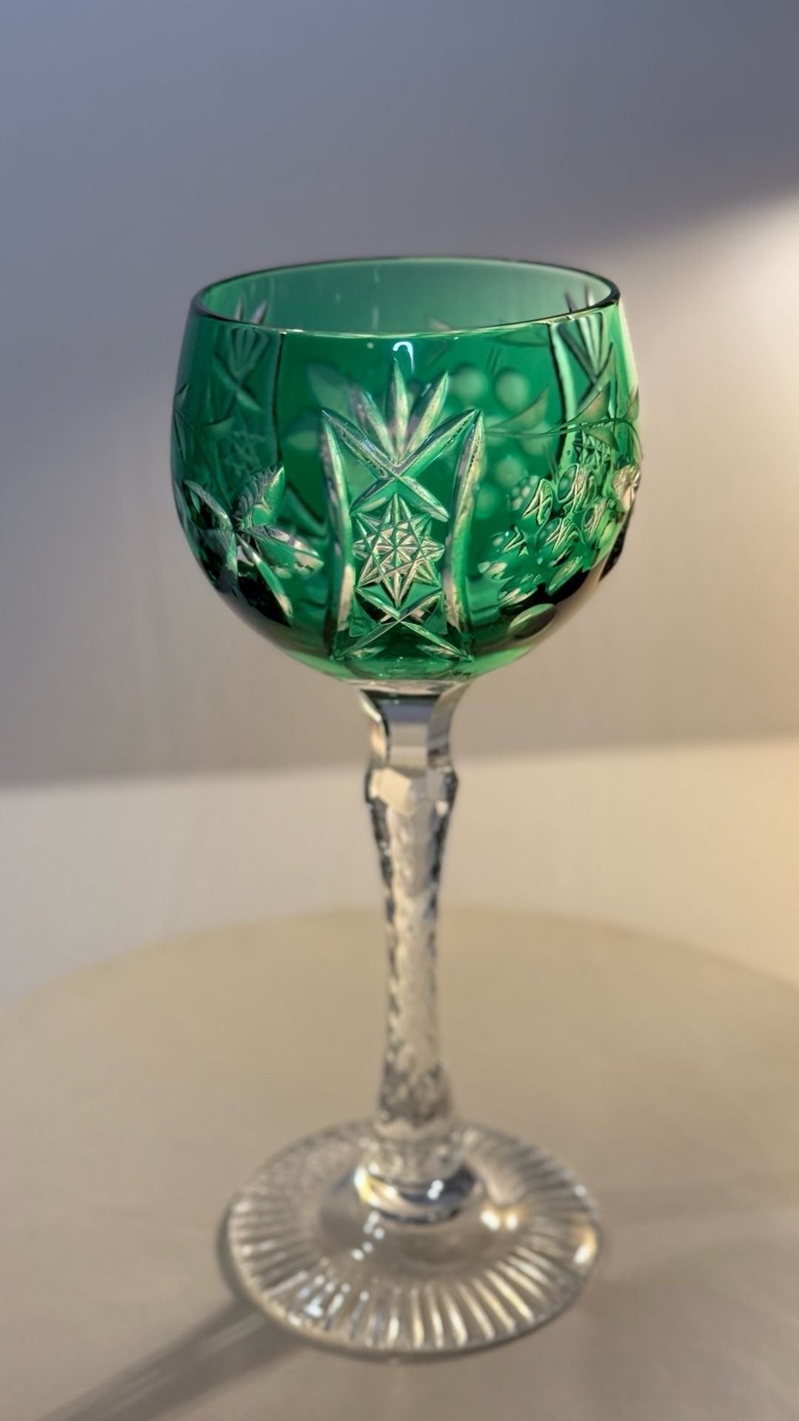 Nachtmann Traube Emerald Green Cut to Clear Crystal Wine Hock Glass