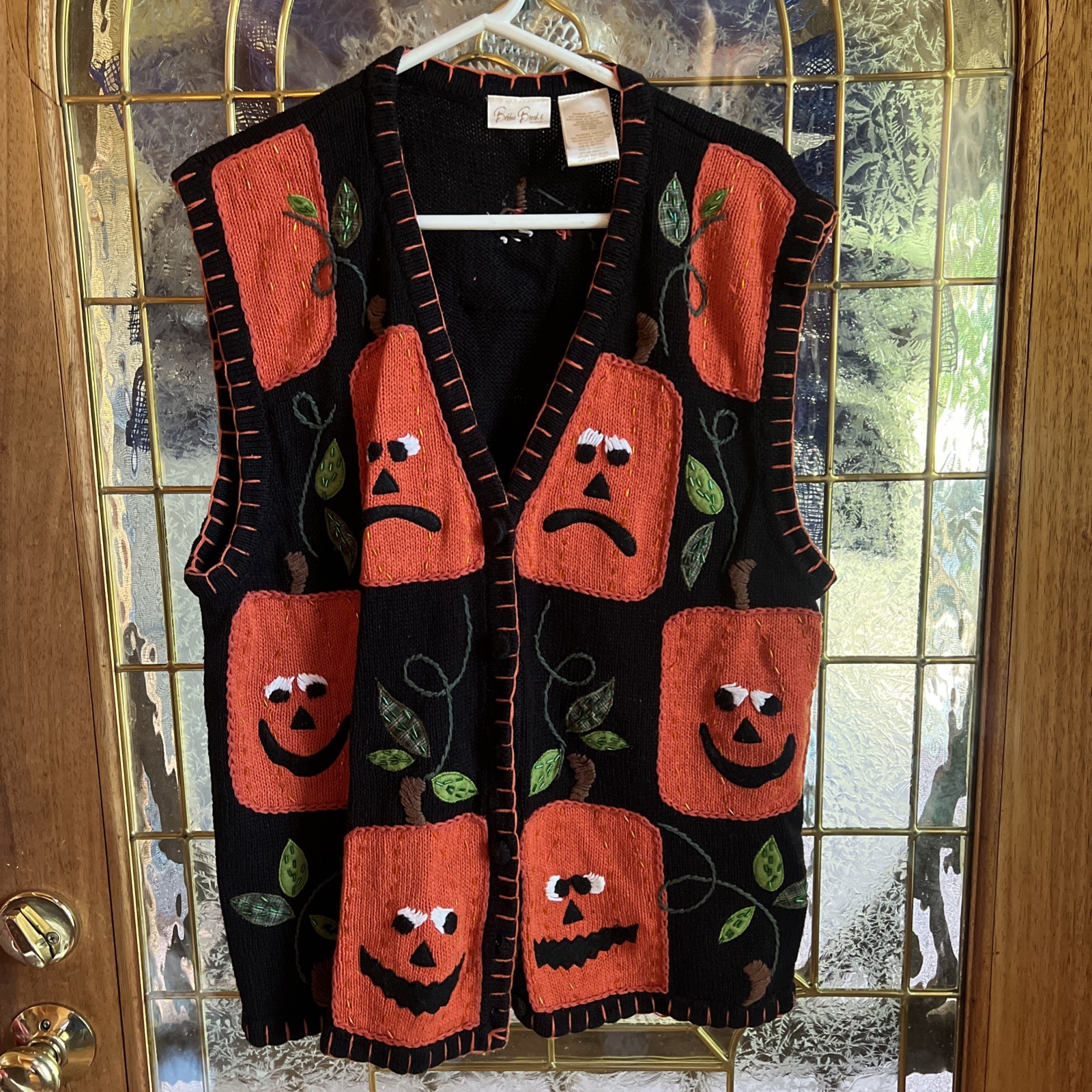 Vtg 90s Bobbie Brooks HALLOWEEN Sweater Vest Pumpkins Jack O Lanterns Size lg Vtg 90s Bobbie Brooks HALLOWEEN Sweater Vest Pumpkins Jack O Lanterns Size lg