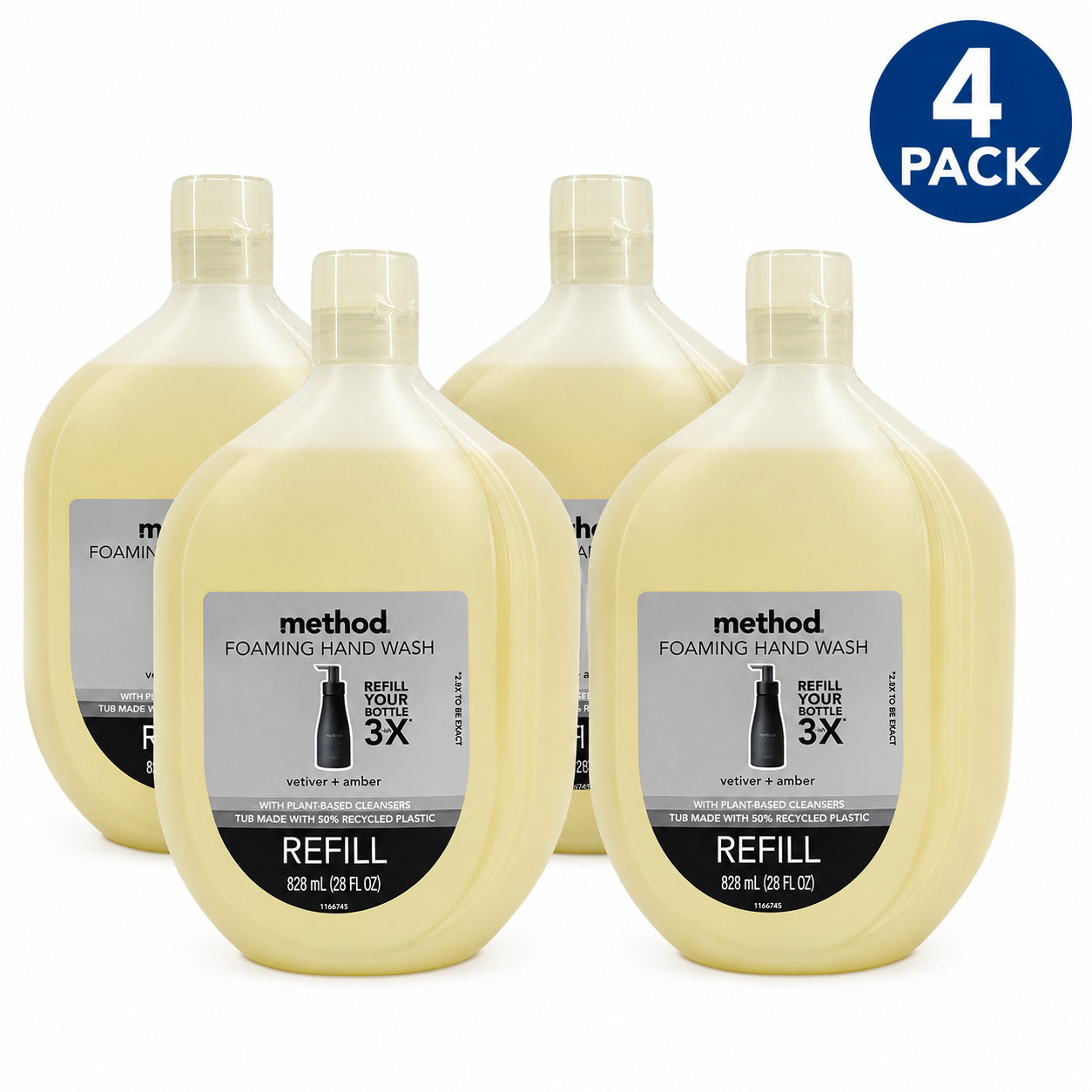 Method Foaming Hand Wash Refill Vetiver + Amber Plant-Based Cleansers 4 Pack New