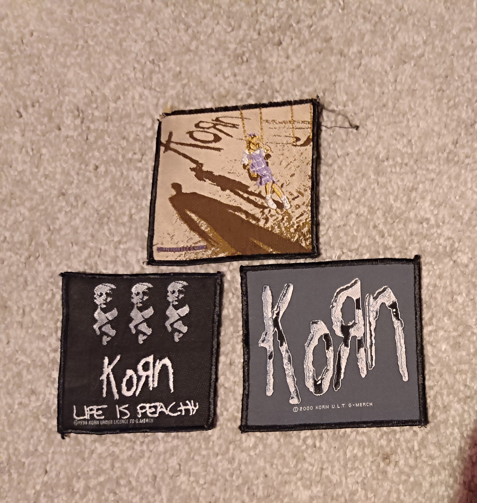 VINTAGE KORN PATCH x3 1996 1994 2000 - Life Is Peachy, self titled, metallic