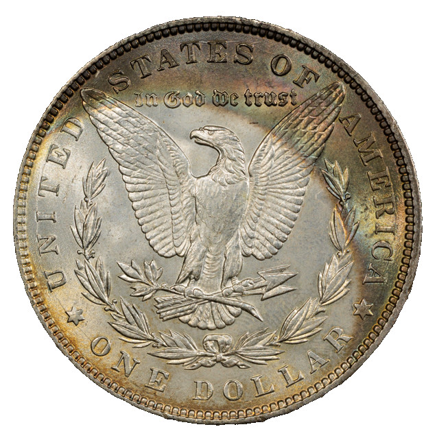 1887-P PCGS MS63 Morgan Dollar w/ Beautiful Double-Sided Rainbow Crescent Toning