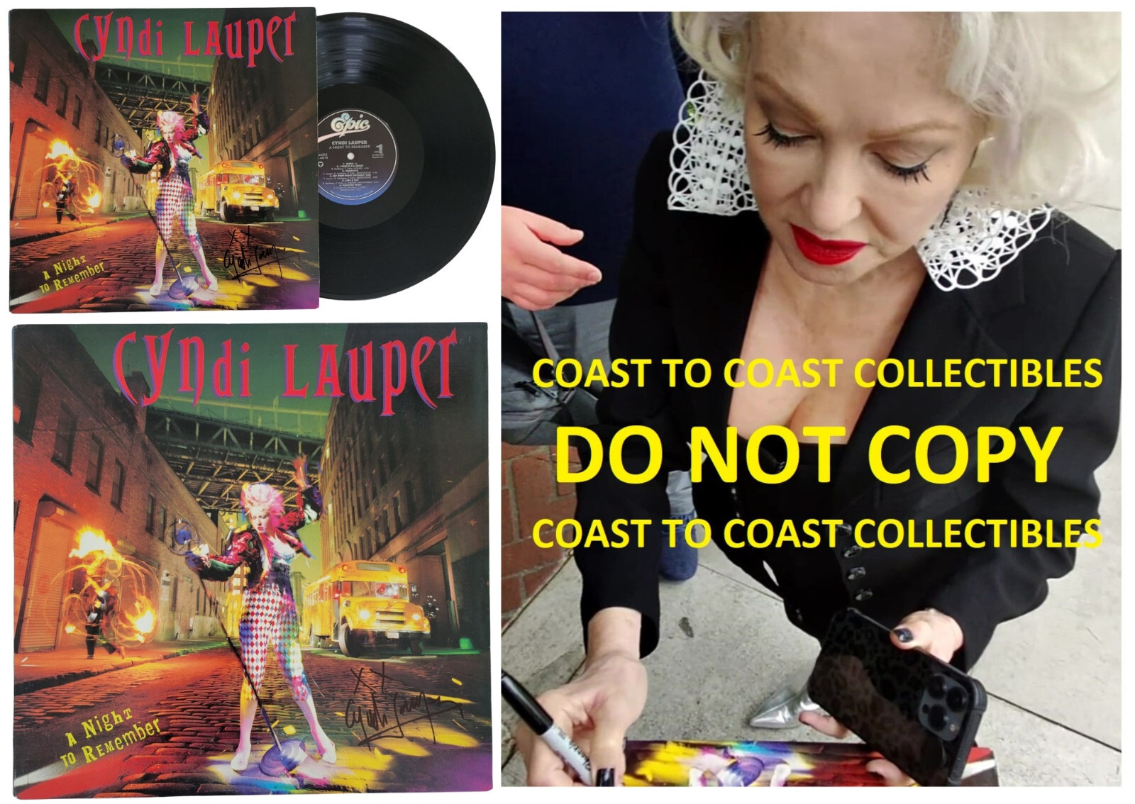 Cyndi Lauper Signed A Night to Remember Album COA Proof Autographed Vinyl Record