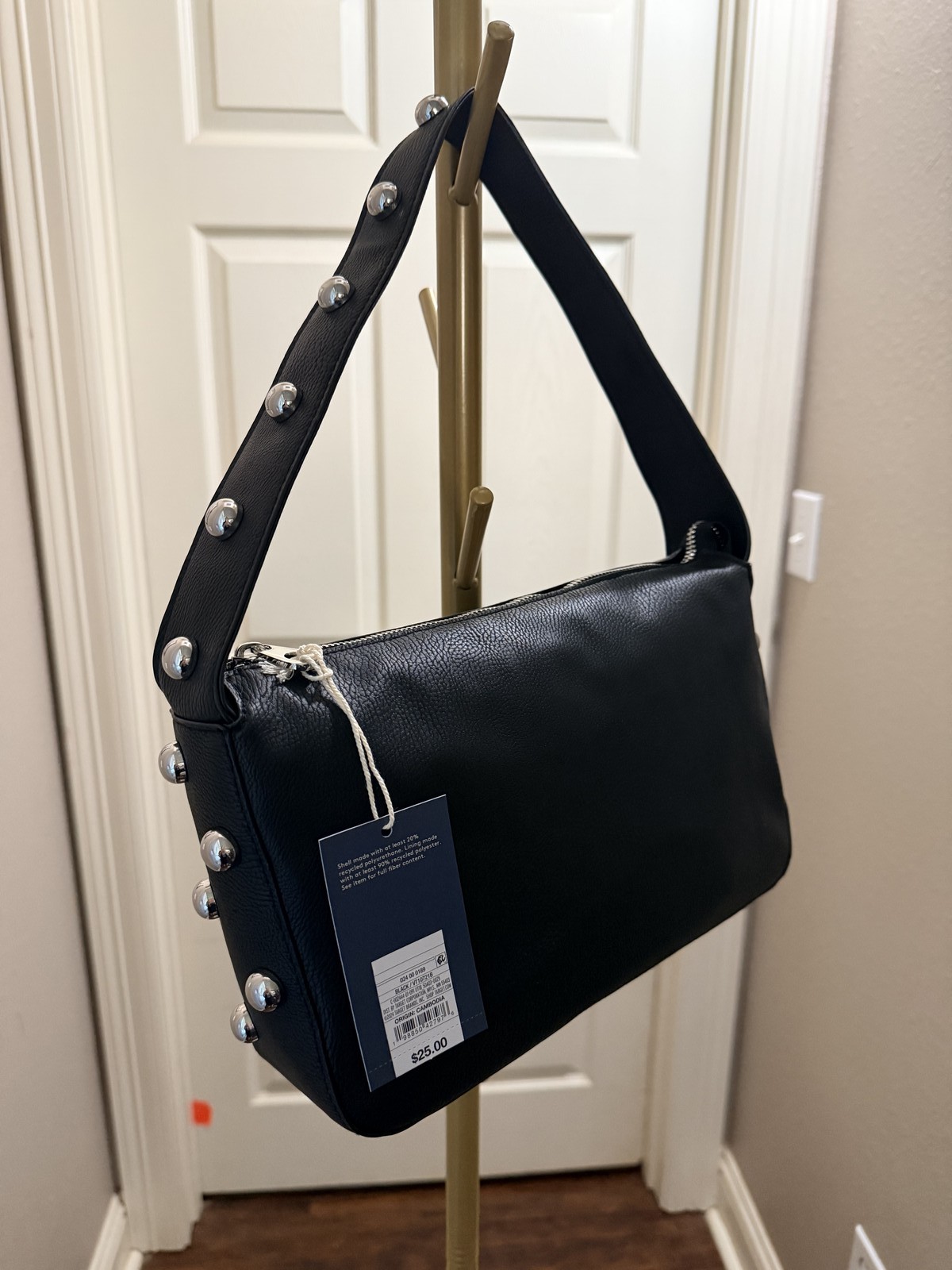 Universal Thread Black Shoulder Bag Size M Faux Leather Studded Strap NWT