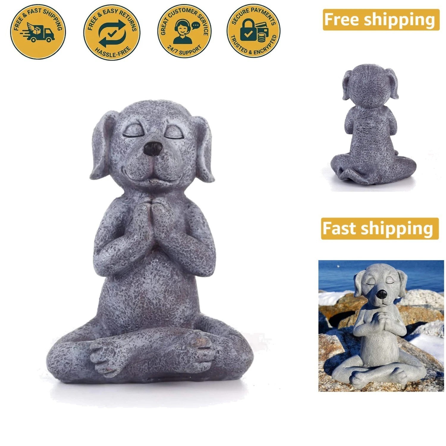 Namaste Dog Buddha Statue - Charming 4¾ Inch Figurine for Any Outdoor Setting