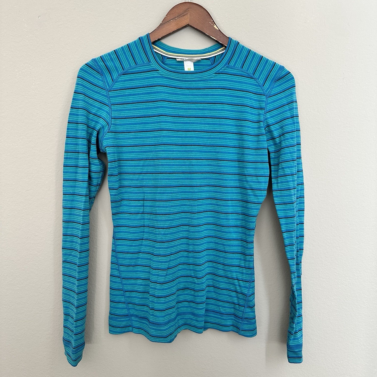 Smartwool Blue Stripe 100% Merino Wool Base Layer Top Thermal Ski Gorpcore