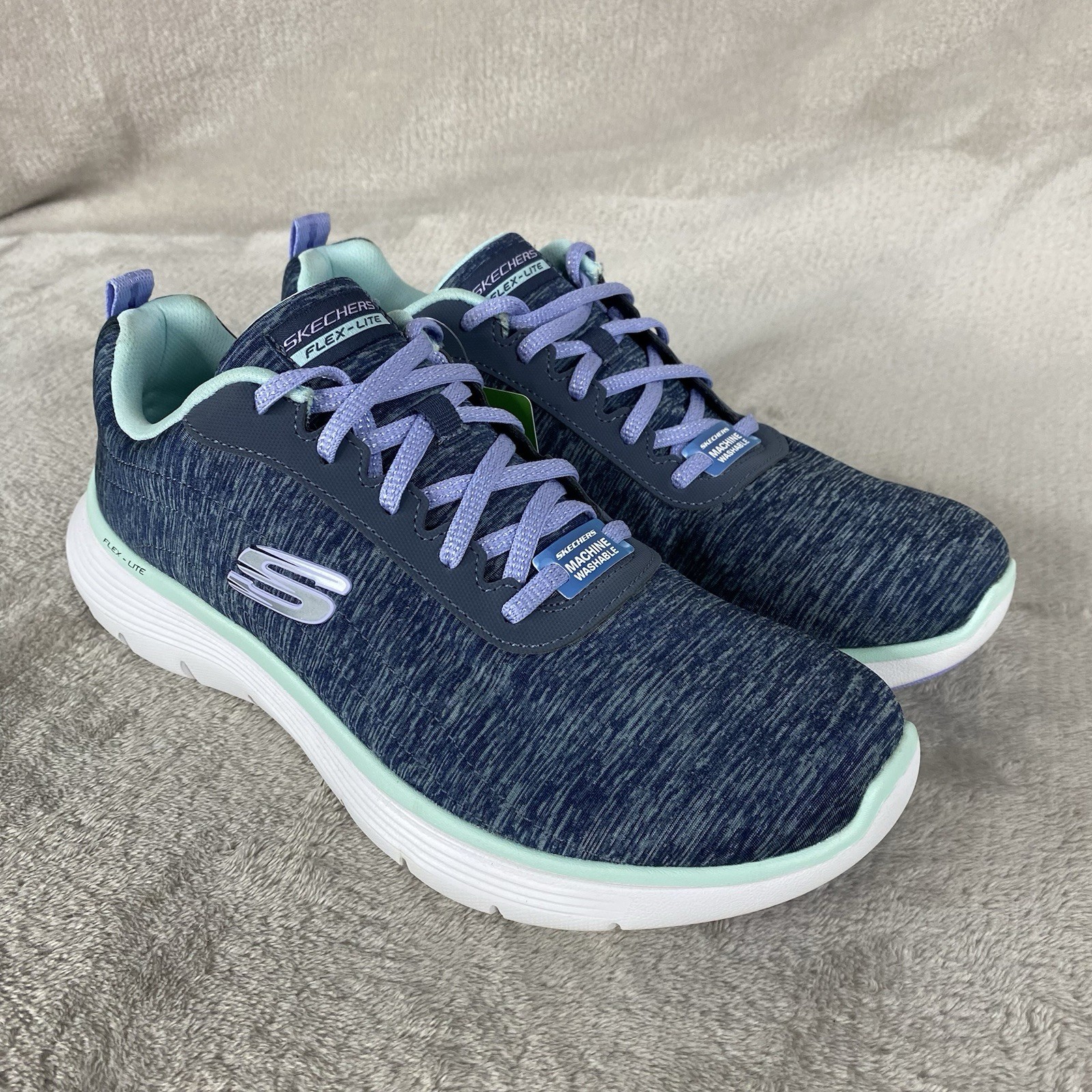 Skechers Flex Appeal 5.0 Shoes Womens Size 10 Blue White Memory Foam NEW