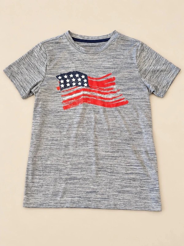 BCG Boys Gray American Flag Athletic T-Shirt Size M 10–12