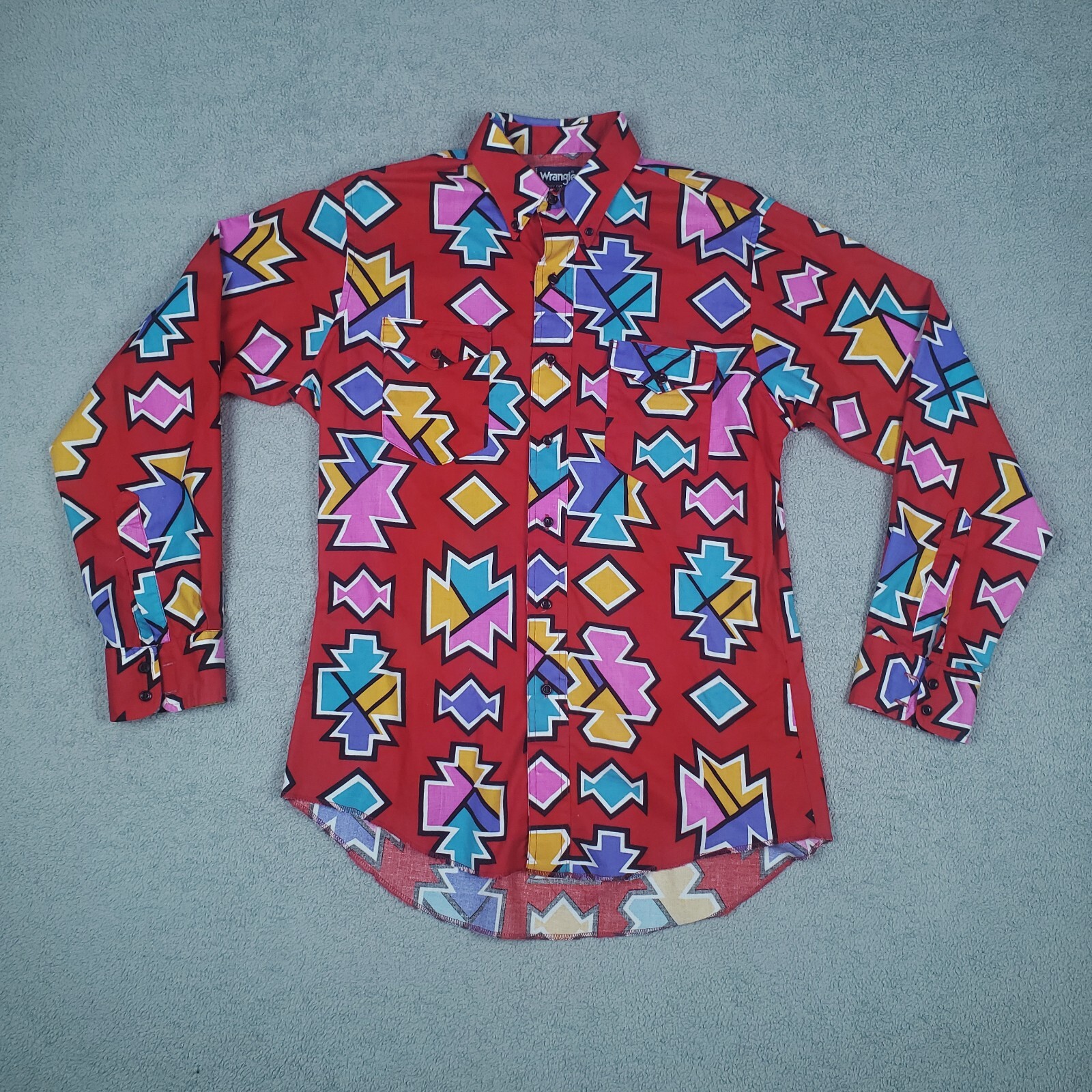 Vintage Wrangler Shirt Men 16-35 Large Abstract Southwestern Geometric USA Made