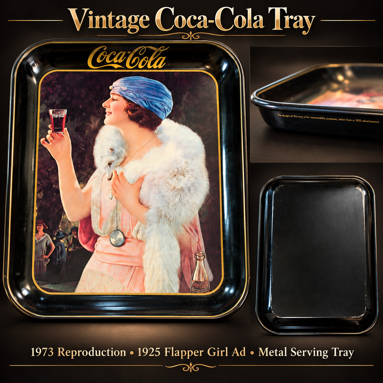 Vintage 1973 Coca-Cola Flapper Girl Metal Serving Tray 1925 Ad Reproduction