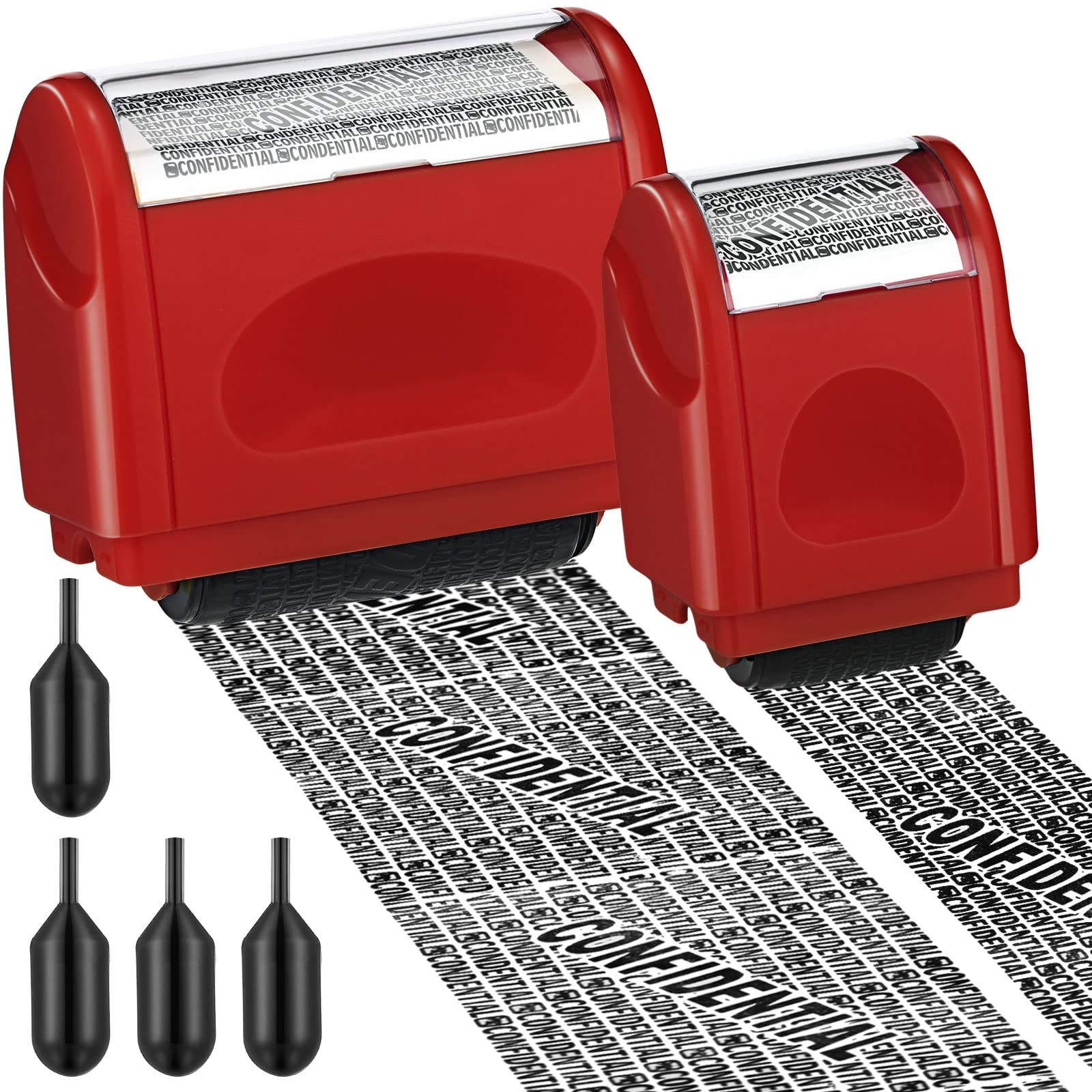 Nezyo Identity Theft Protection Roller Stamp 2 Pack Red 4 Refill Ink FROM USA