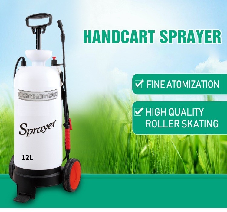 FIVO 3.2 Gallon Pump Pressure Sprayer Hand Cart on Wheels for Lawn & Garden