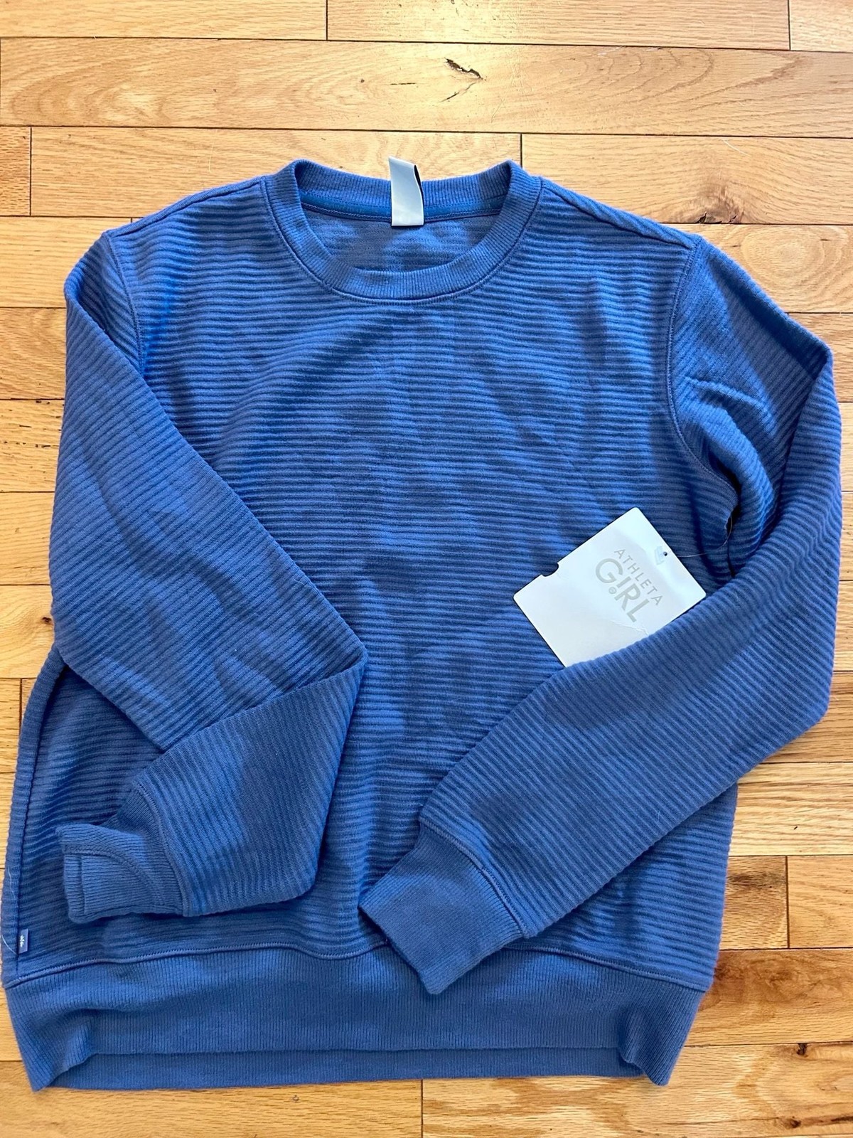 NWT Athleta Girl Crunch Time Crewneck Sweatshirt Size L/12 Blue Ribbed NWT Athleta Girl Crunch Time Crewneck Sweatshirt Size L/12 Blue Ribbed