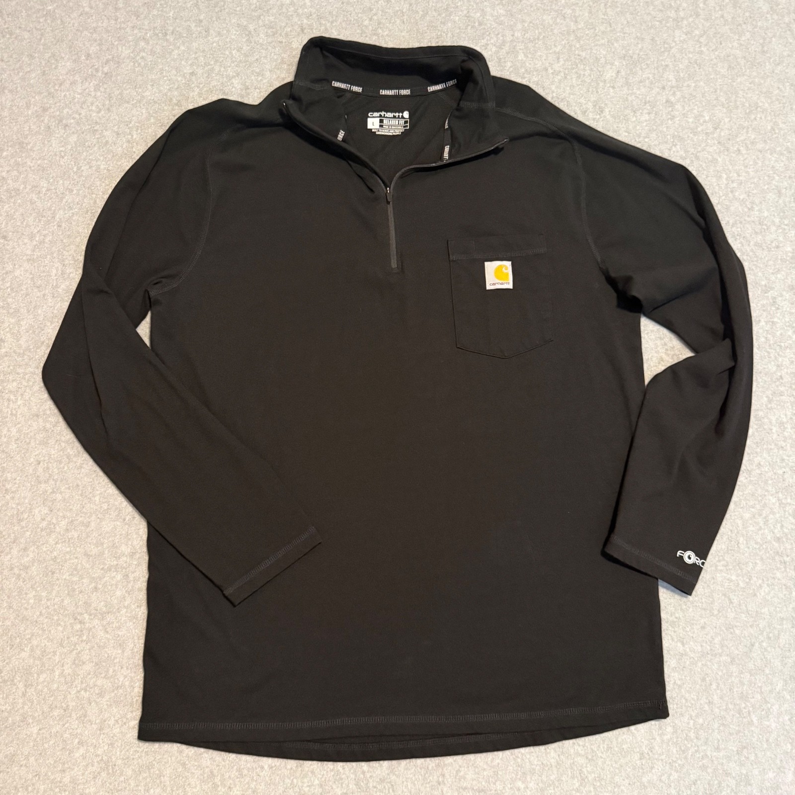 Carhartt Force Mens L Black 1/4 Zip Pullover Shirt Relaxed Fit Long Sleeve Pocke Carhartt Force Mens L Black 1/4 Zip Pullover Shirt Relaxed Fit Long Sleeve Pocke