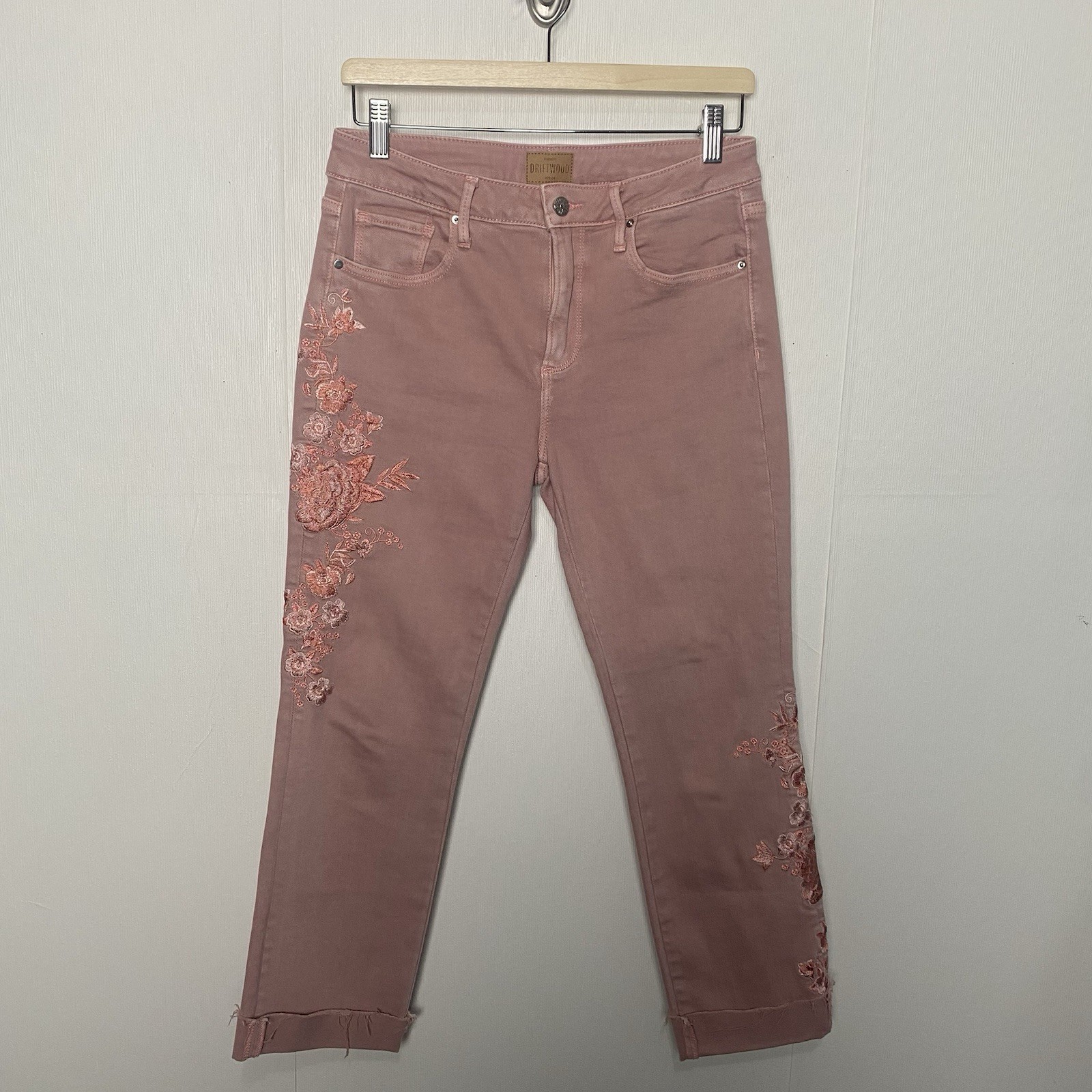 Driftwood Colette Pink Blossom Embroidered Denim Cotton Blend Jeans Size 28.