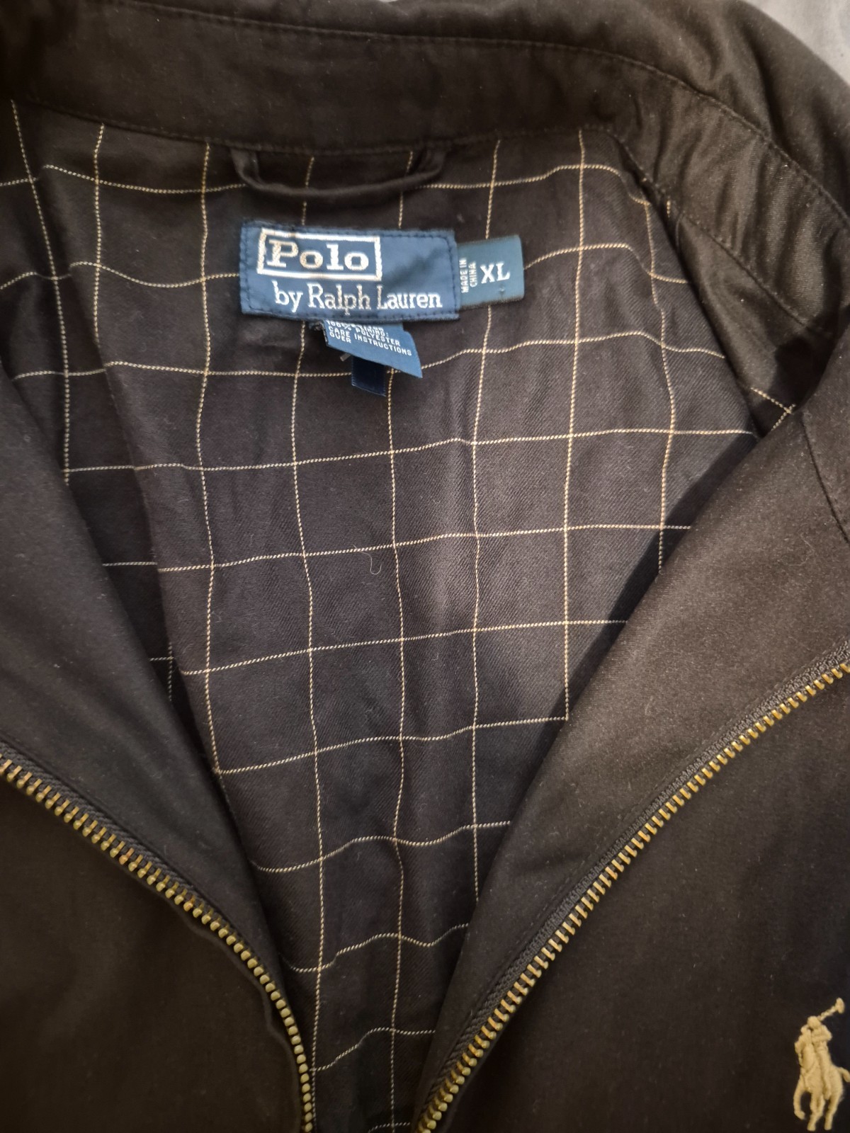 Vintage Polo by Ralph Lauren Harrington Jacket Men\'s XL Black Plaid Lined Gold P