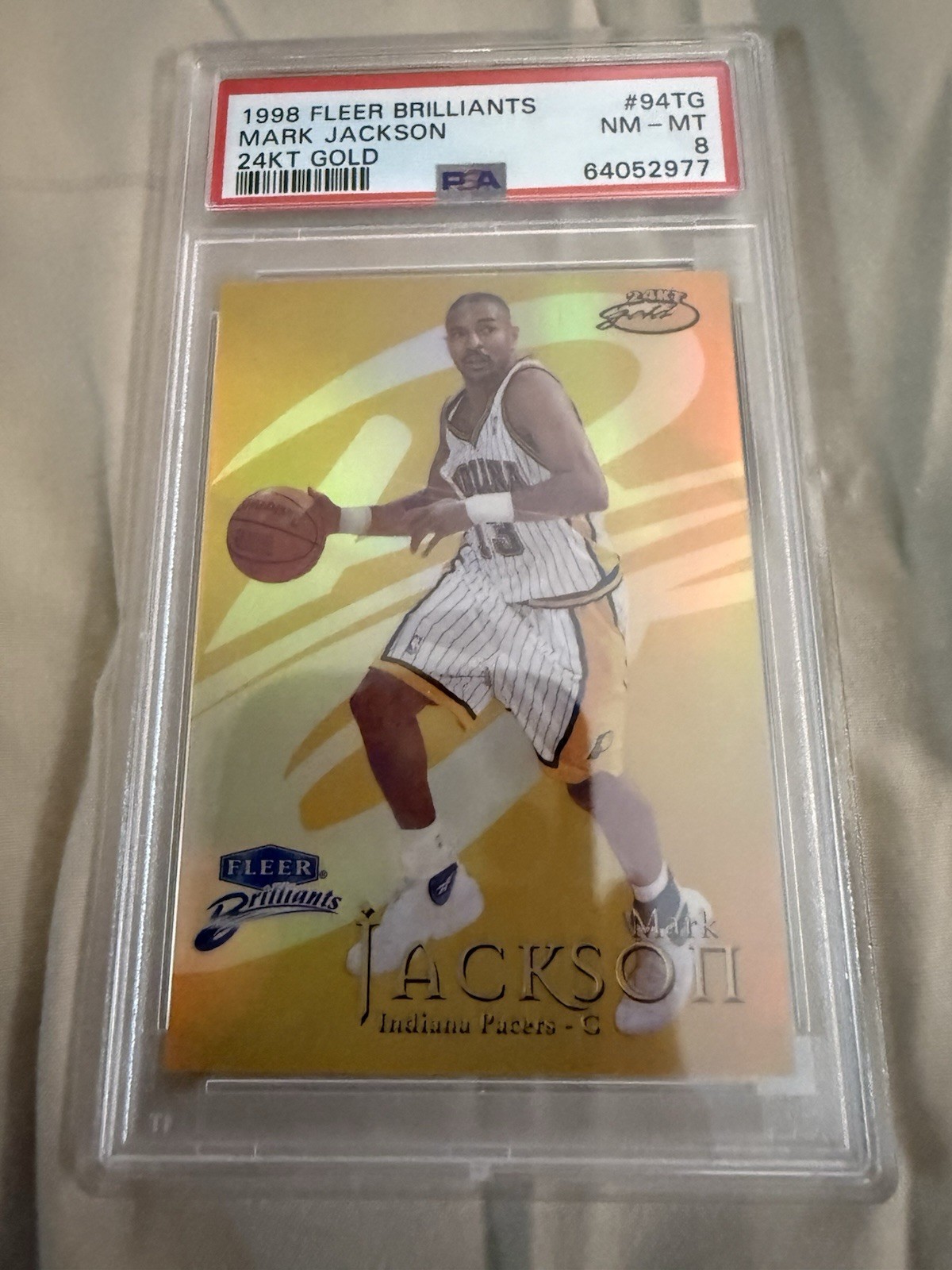 Mark Jackson 1998-99 Fleer Brilliants 24KT Gold #94TG Pacers SSP Rare #/24 PSA 8 Mark Jackson 1998-99 Fleer Brilliants 24KT Gold #94TG Pacers SSP Rare #/24 PSA 8