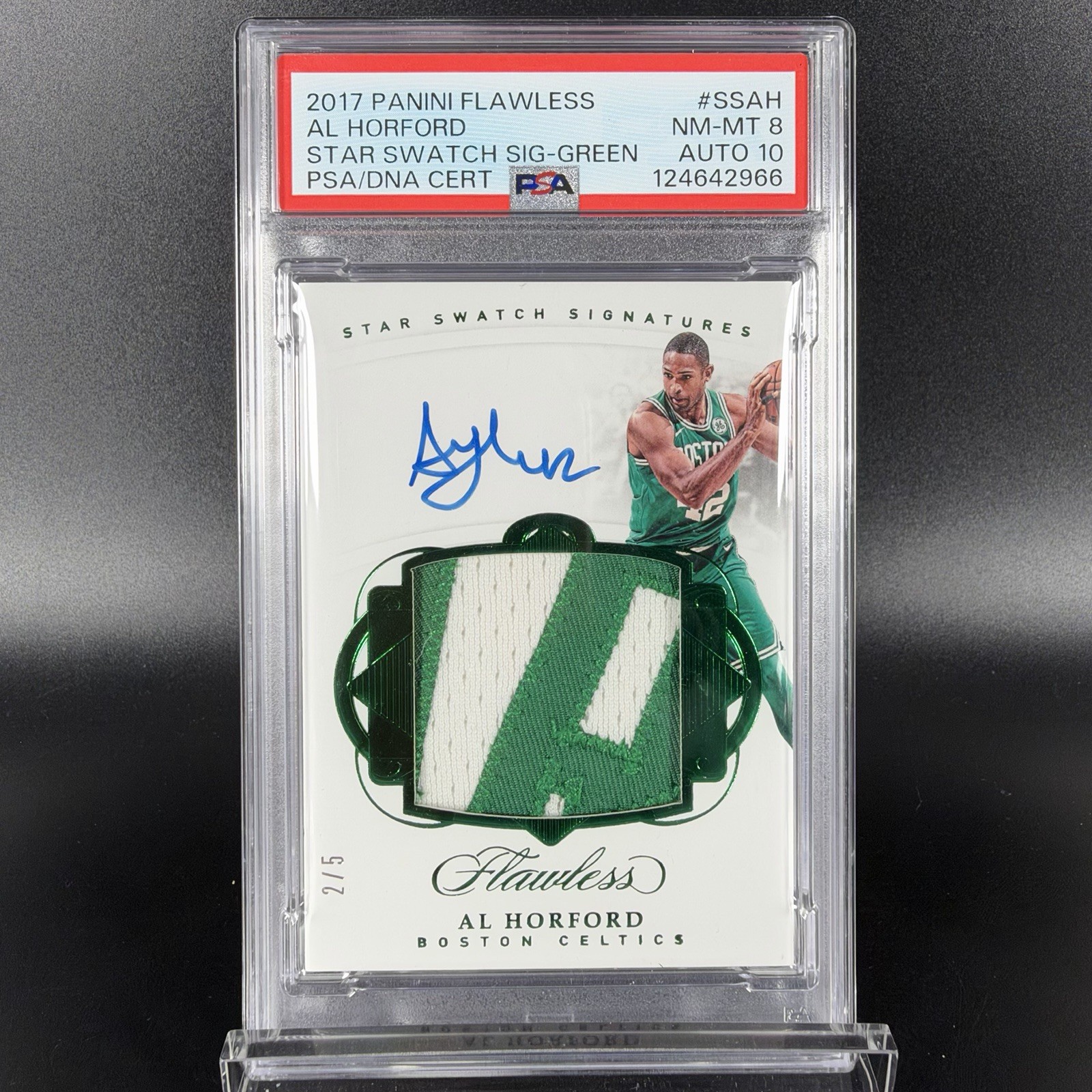 Al Horford 2017-18 Panini Flawless Star Swatch “R” Patch Emerald 2/5 PSA 8 10
