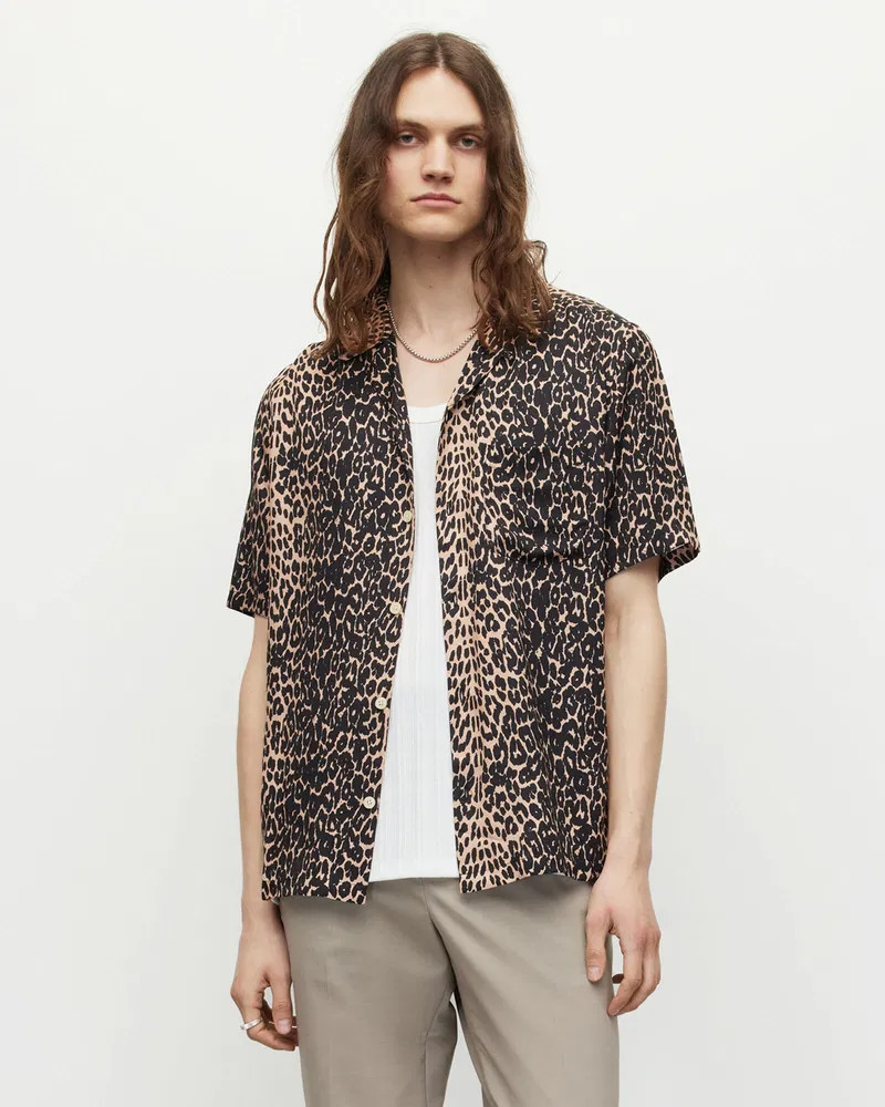 AllSaints Feline Viscose Hawaiian Shirt Size S Small Relaxed Fit