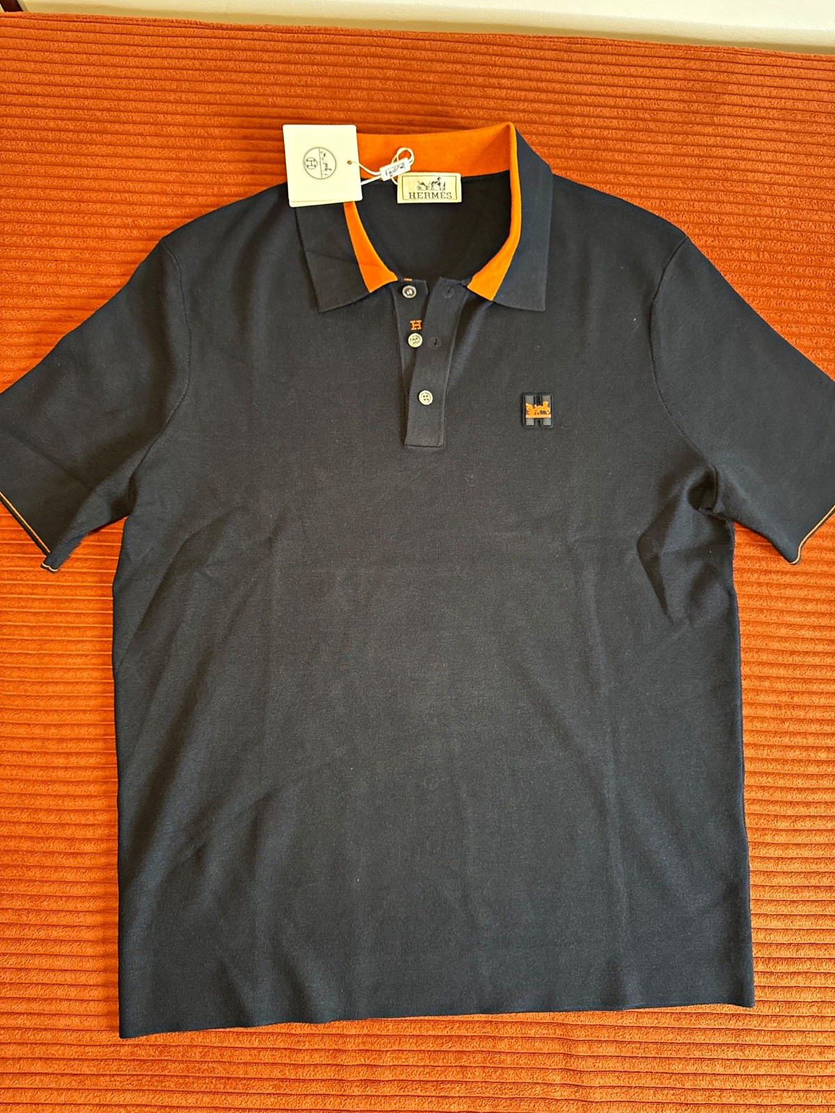 Men\'s Navy/Orange Solid Polo Shirt