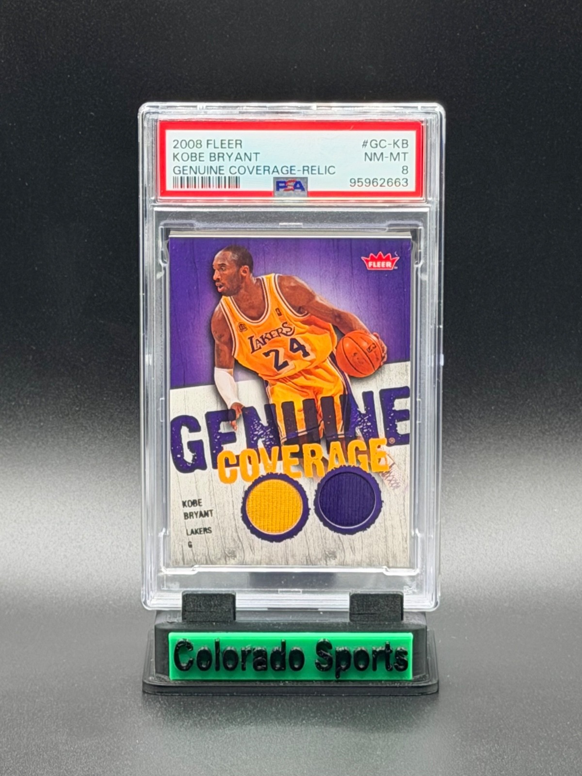 KOBE BRYANT 2008-09 Fleer Genuine Coverage Dual Game-Worn Patches PSA 8 KOBE BRYANT 2008-09 Fleer Genuine Coverage Dual Game-Worn Patches PSA 8