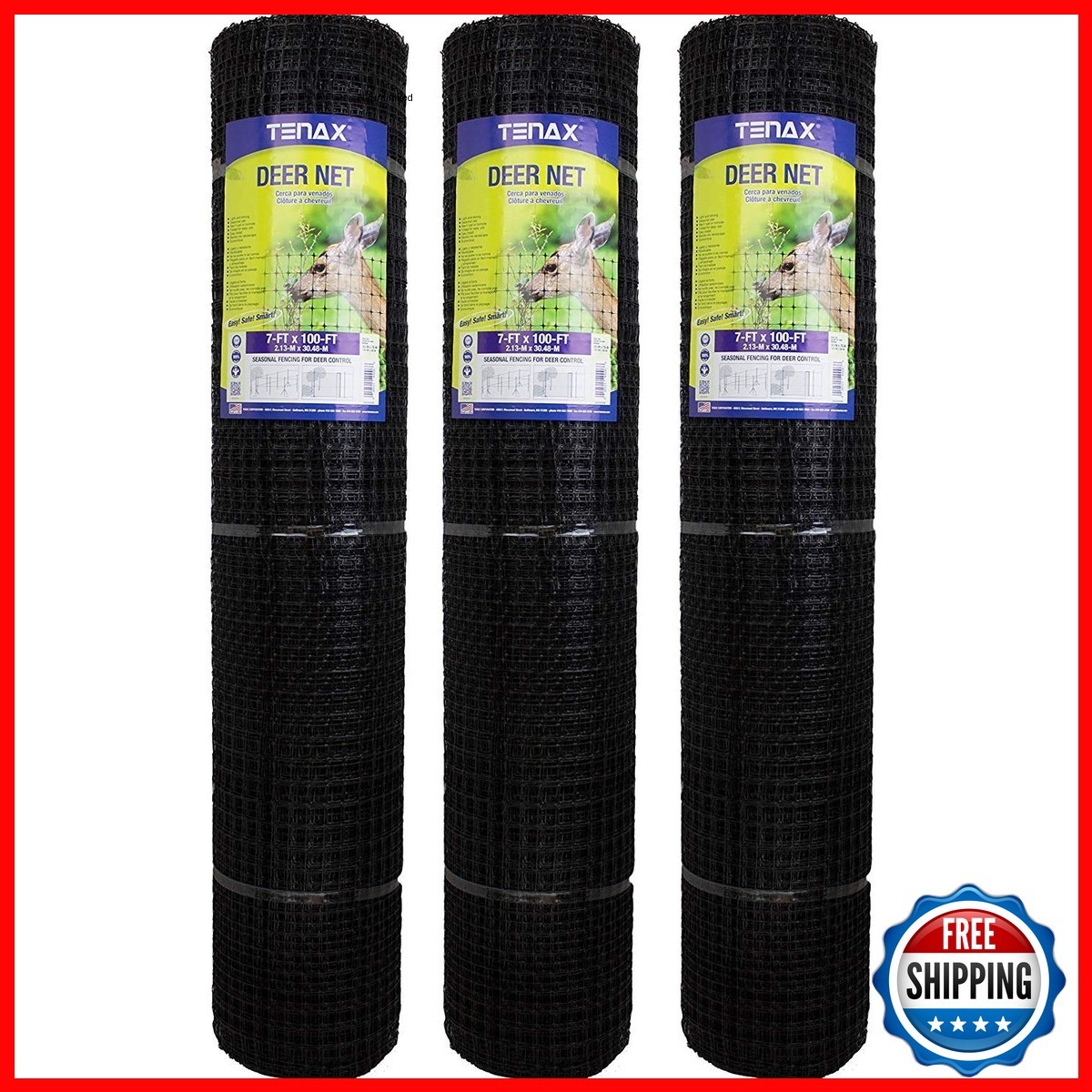 Tenax Deer Net - Heavy Duty Plastic Netting, 7 Ft X 100 Ft, Pack Of 3