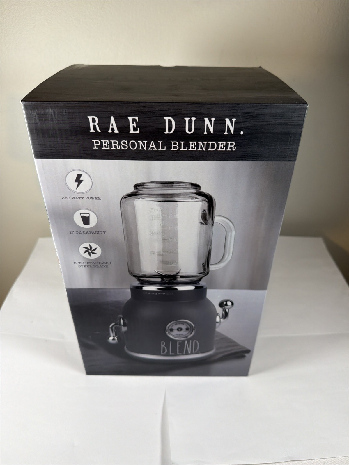 Rae Dunn Personal Blender Gray 17 oz Glass Mason Jar 350 Watt Kitchen Brand New Rae Dunn Personal Blender Gray 17 oz Glass Mason Jar 350 Watt Kitchen Brand New