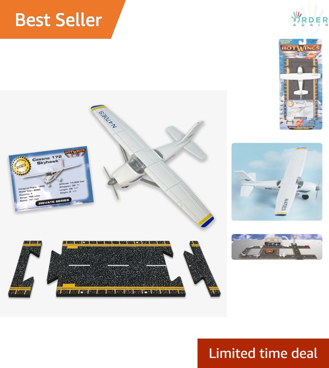 Diecast Cessna 172 Model with Connectible Runway Collector Set for Aviation Fans
