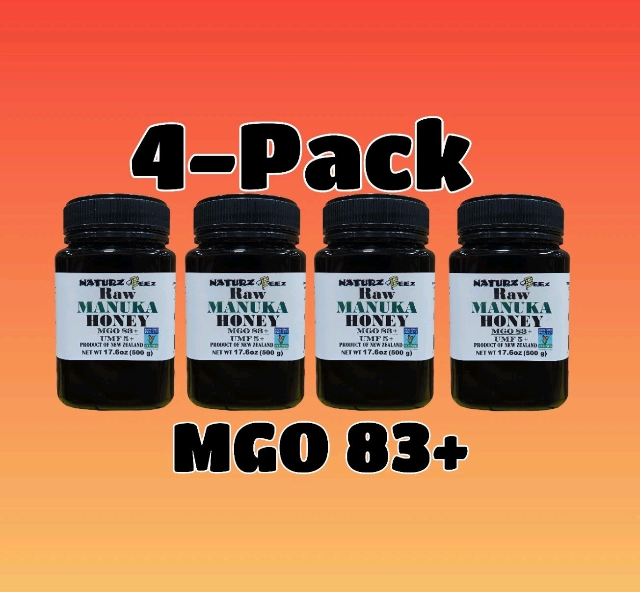 NATURZ BEEZ NEW ZEALAND RAW MANUKA HONEY 4 Pack MGO 83+ 500g 17.6oz 1.1Lb Each NATURZ BEEZ NEW ZEALAND RAW MANUKA HONEY 4 Pack MGO 83+ 500g 17.6oz 1.1Lb Each