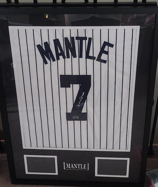 Framed Facsimile Autographed Mickey Mantle 24x36 Reprint Laser Auto Jersey