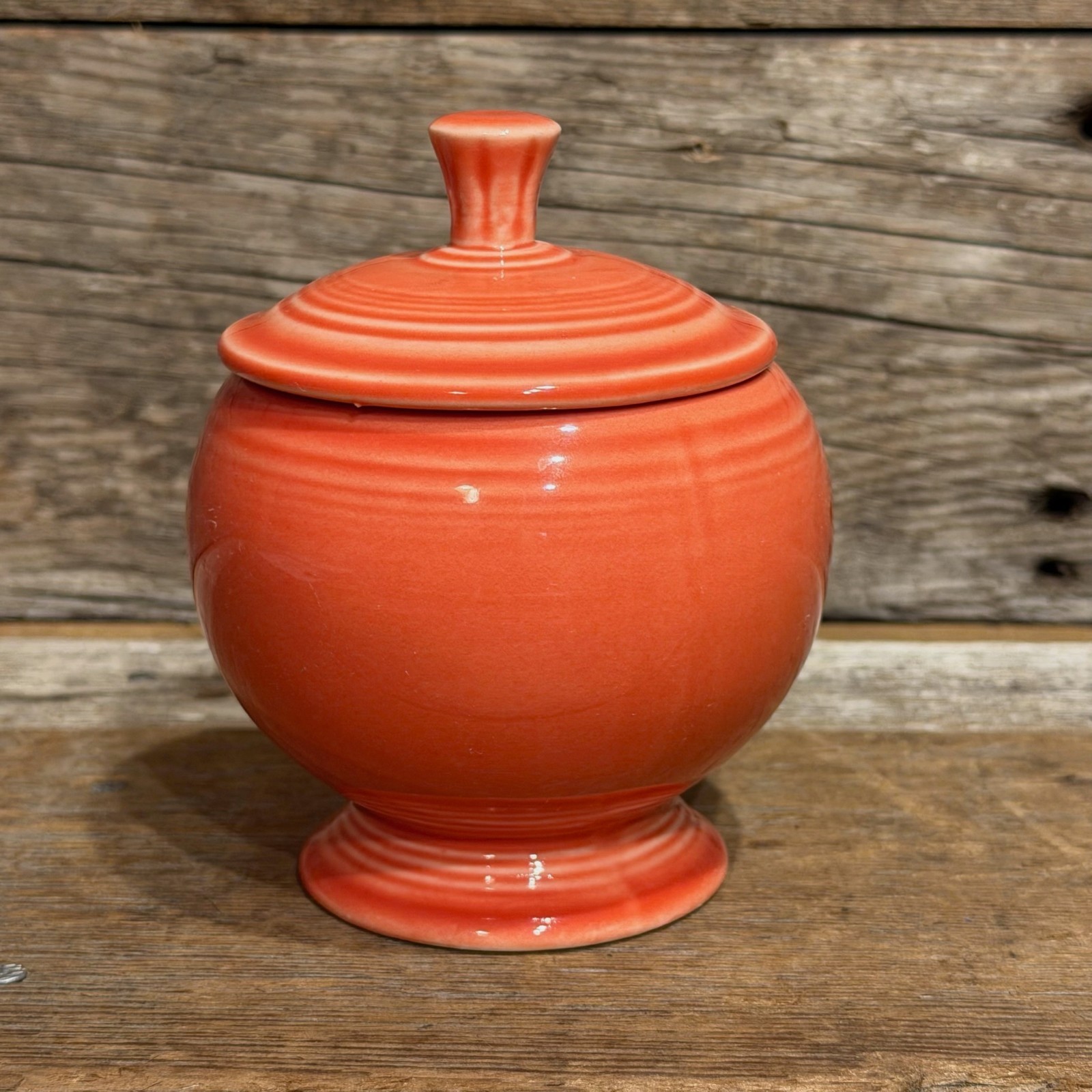1980s-90s Homer Laughlin Co., Fiesta, Individual Sugar Bowl, with Lid, Persimmon