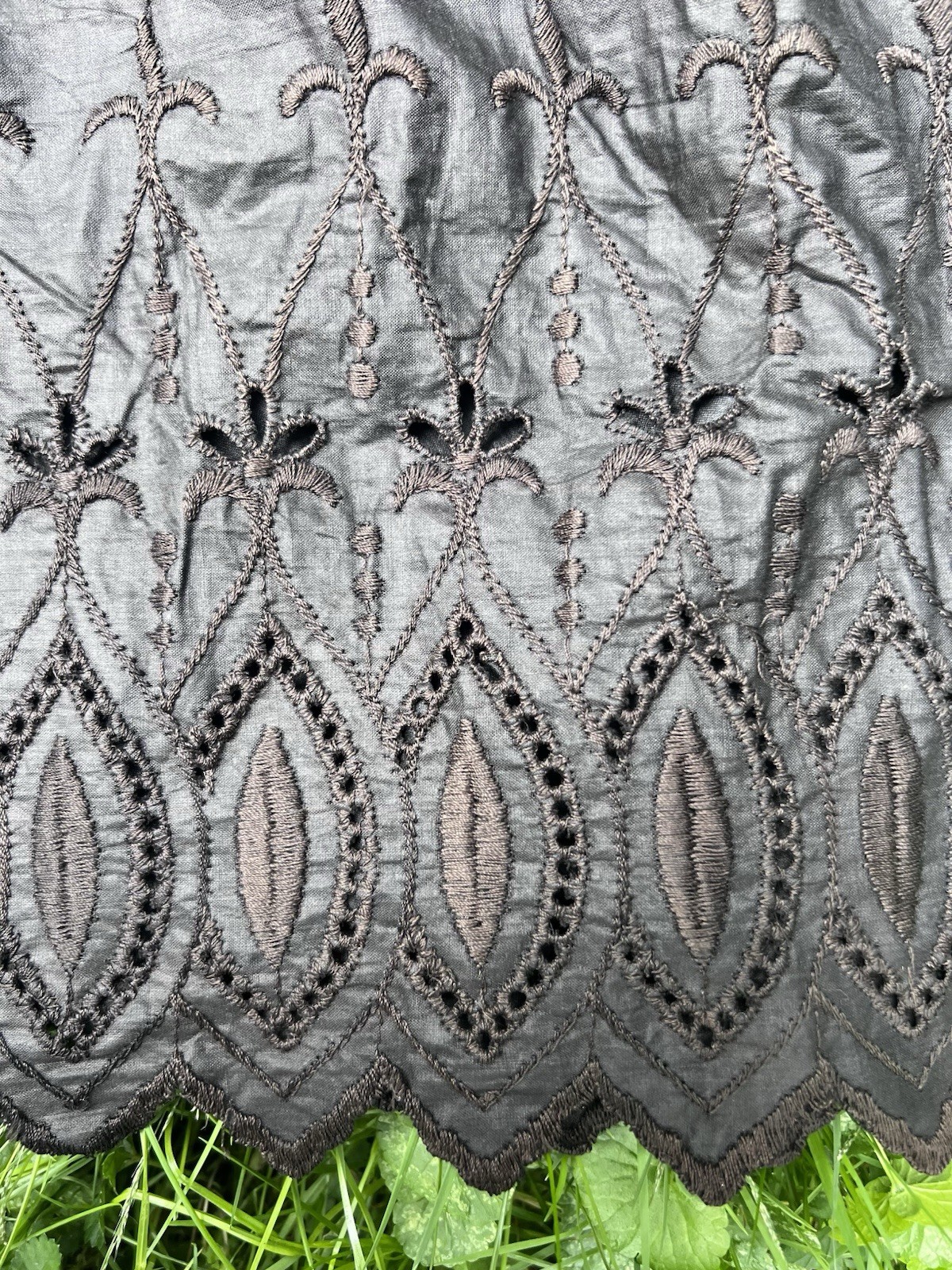 Antique Victorian Black Mourning Petticoat Skirt Hand Eyelet Embroidery c. 1890s
