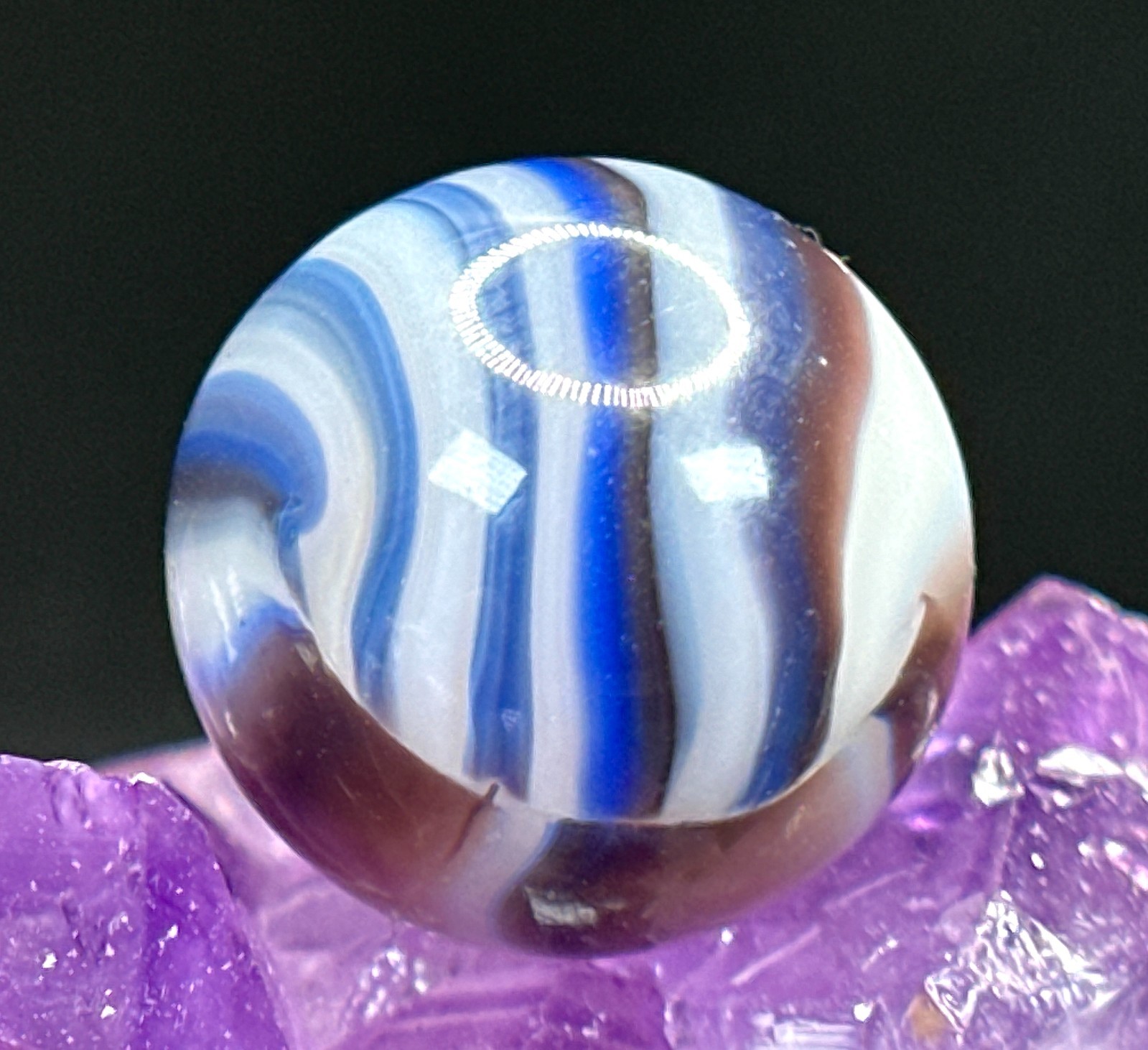 INCREDIBLE Vintage Vitro Agate LAYERED FINGER Patch Marble - Blue & Brown - .62\