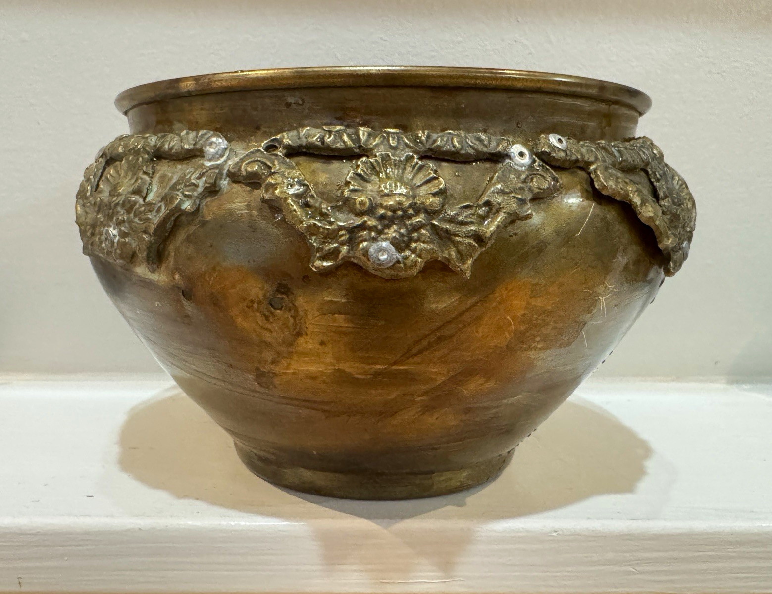 Antique French Style Jardiniere Cachepot Bronze Brass Floral Foliate Ornate