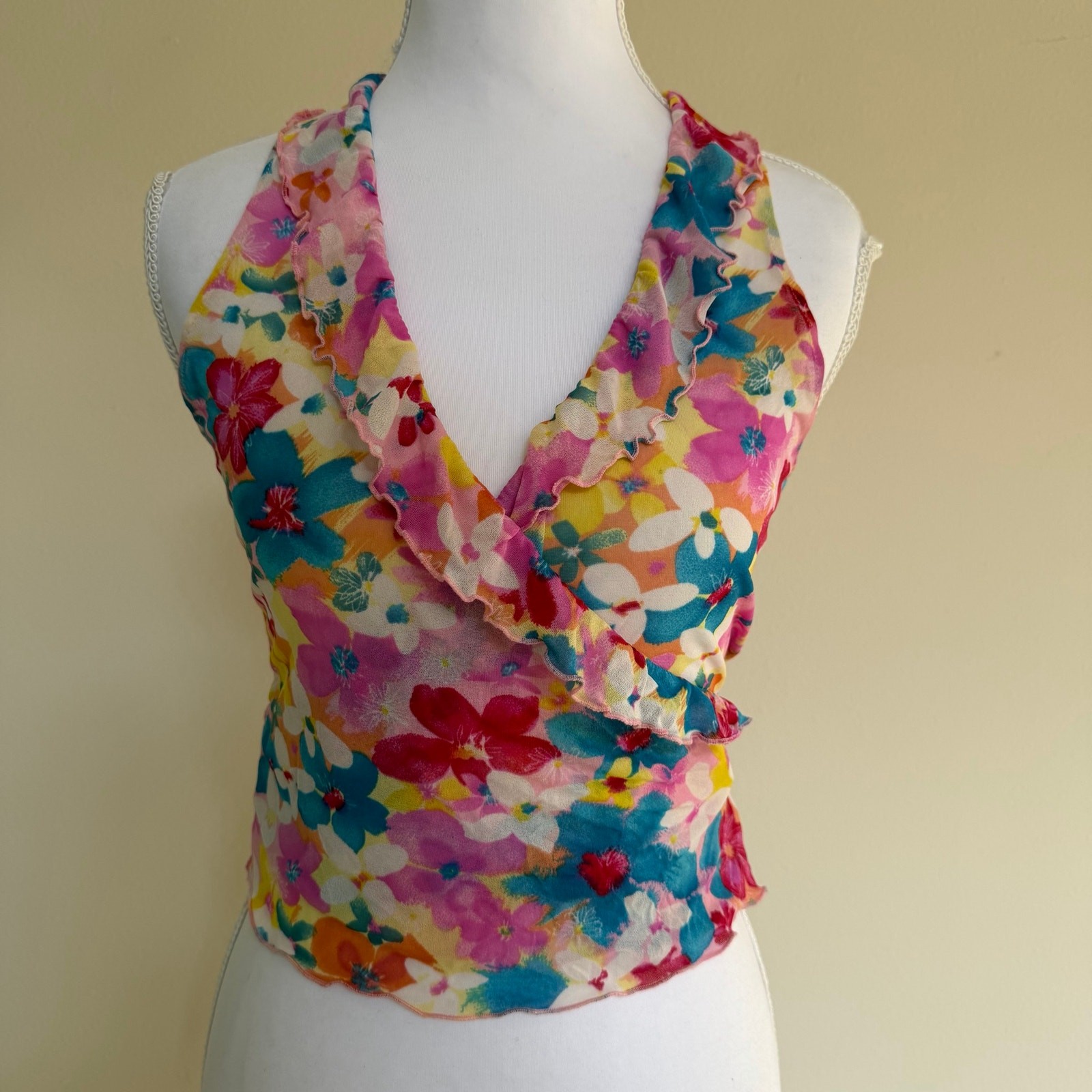 Vintage Kookaï Y2K Coquette Floral Top Ruffle Hem Made in France Size 1 / S Vintage Kookaï Y2K Coquette Floral Top Ruffle Hem Made in France Size 1 / S