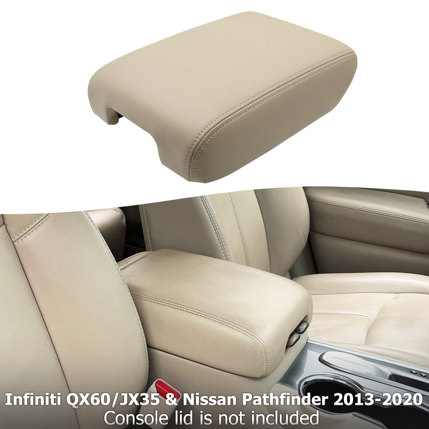 Fits 2013-2020 Pathfinder Center Console Lid Armrest Leather Cover Almond Tan Fits 2013-2020 Pathfinder Center Console Lid Armrest Leather Cover Almond Tan