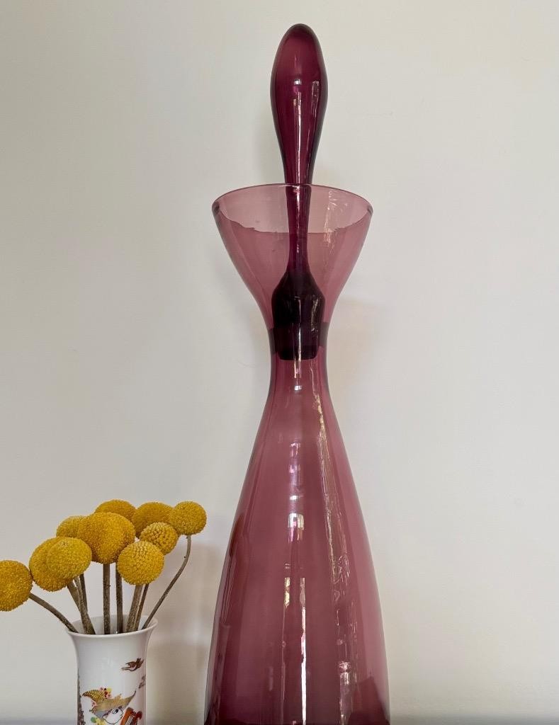 Vintage Blenko 564 Purple Amethyst Art Glass Decanter w Stopper 18.75” Tall