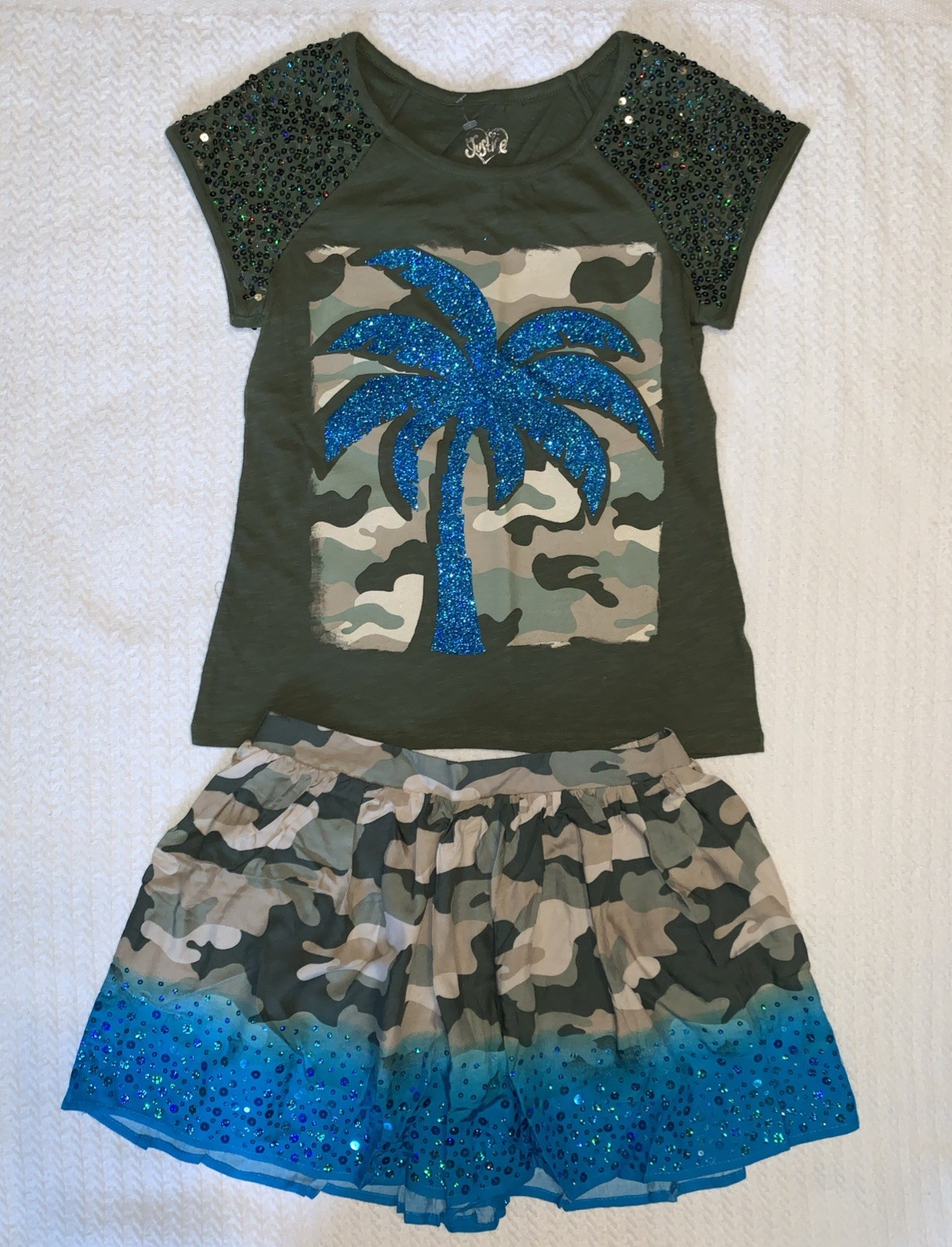 JUSTICE CAMO SKORT AND SHIRT SET GIRLS SIZE 12 NEW WITH TAGS JUSTICE CAMO SKORT AND SHIRT SET GIRLS SIZE 12 NEW WITH TAGS