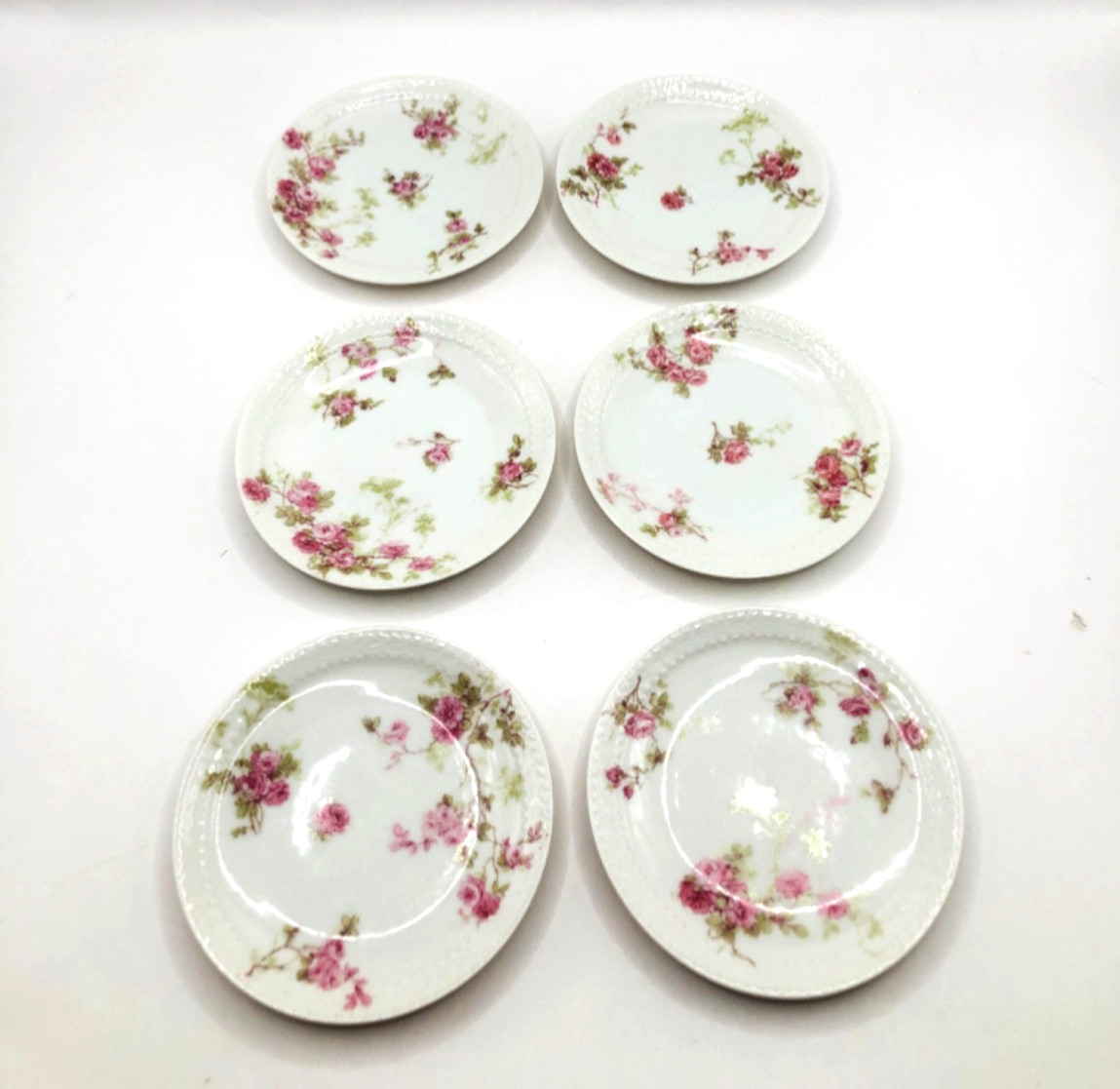 Antique Theodore Haviland Limoges China Set/6 Butter Pats Pink Roses