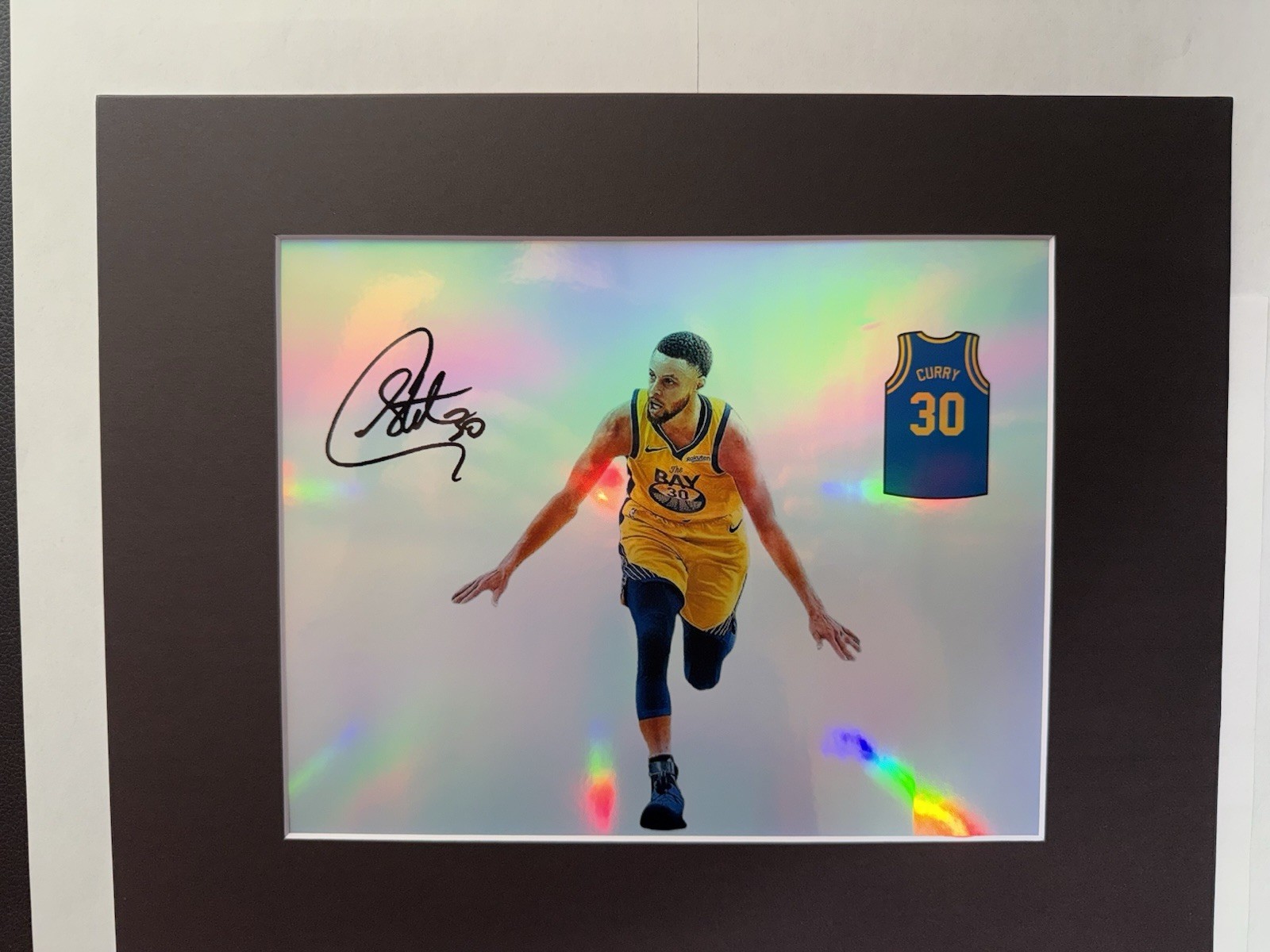 Steph Curry Warriors GoldenState Reprint NBA Holographic 11x14 Matted Frame
