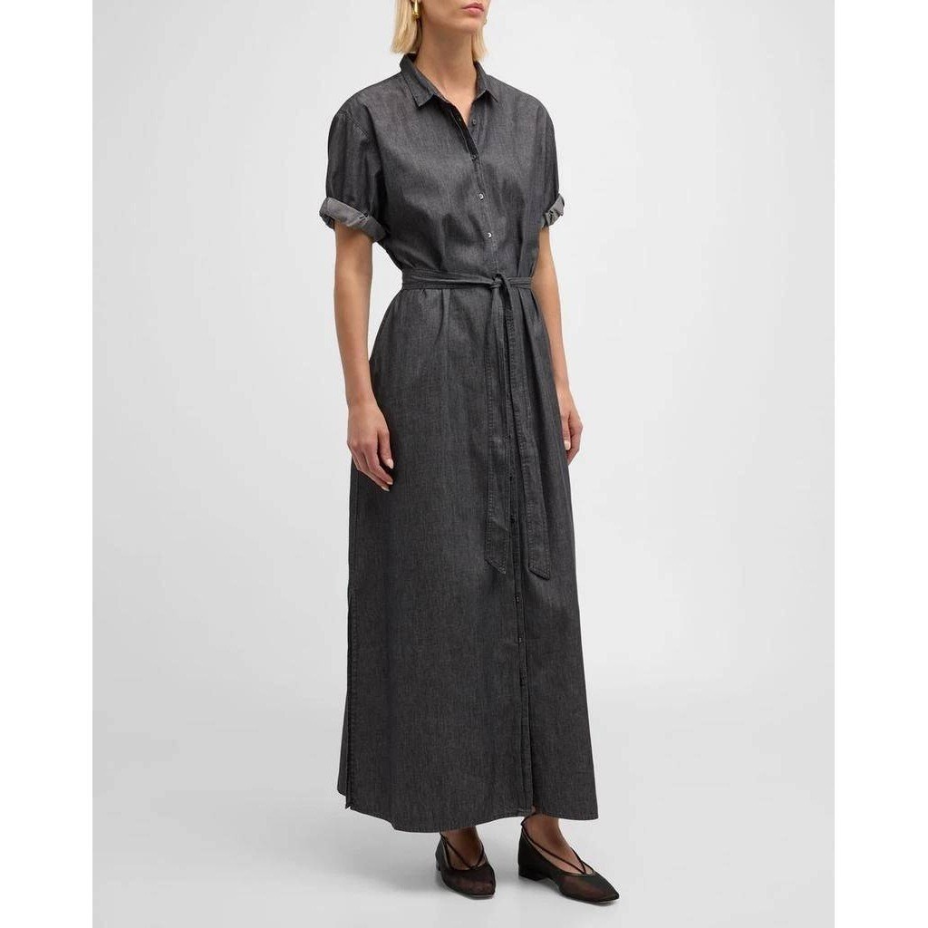 Xirena Linnet Linen Maxi Dress Graphite Gray Denim Wash Button Placket NWT XL